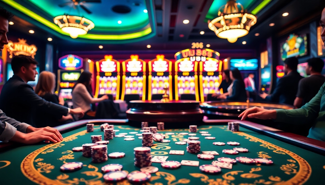 UU88 betting table with chips and cards in an exciting casino atmosphere.