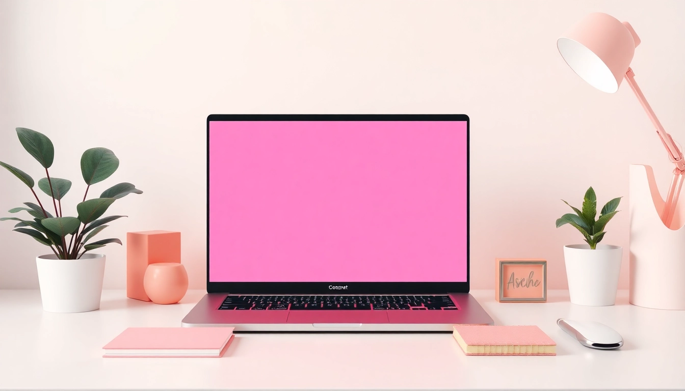 Creative workspace with a pink screen as a calming background for professional use