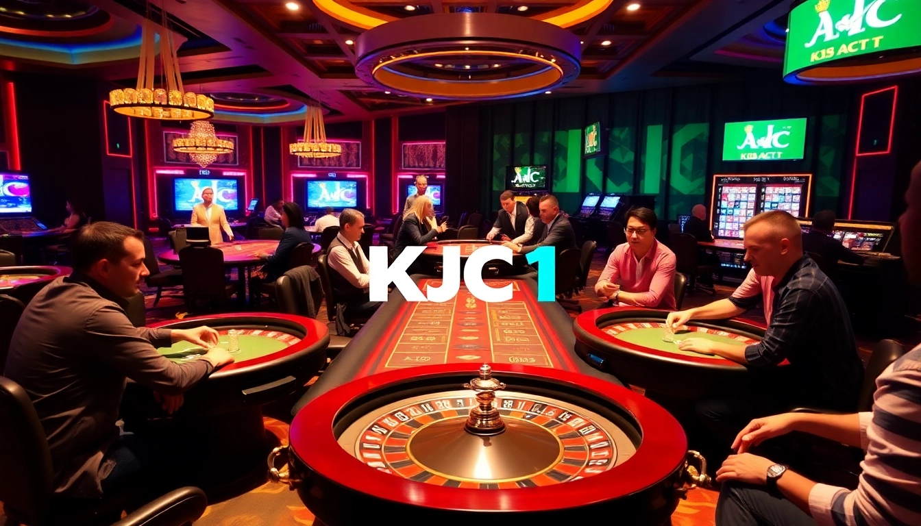Casino tables and live dealer games showcasing KJC AC 1 branding.