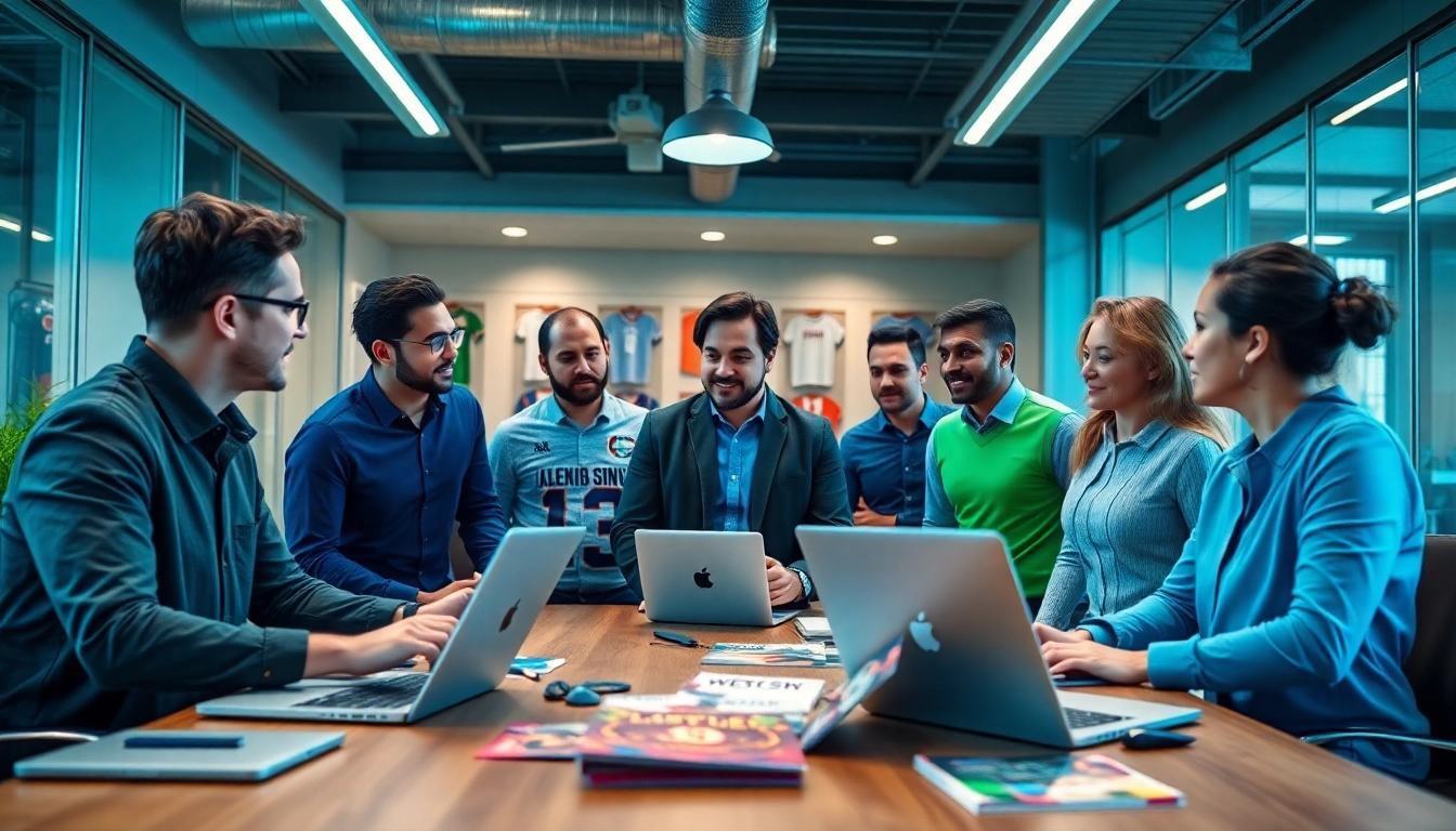Discussing best online sportsbooks India with a diverse group in a modern office setting.