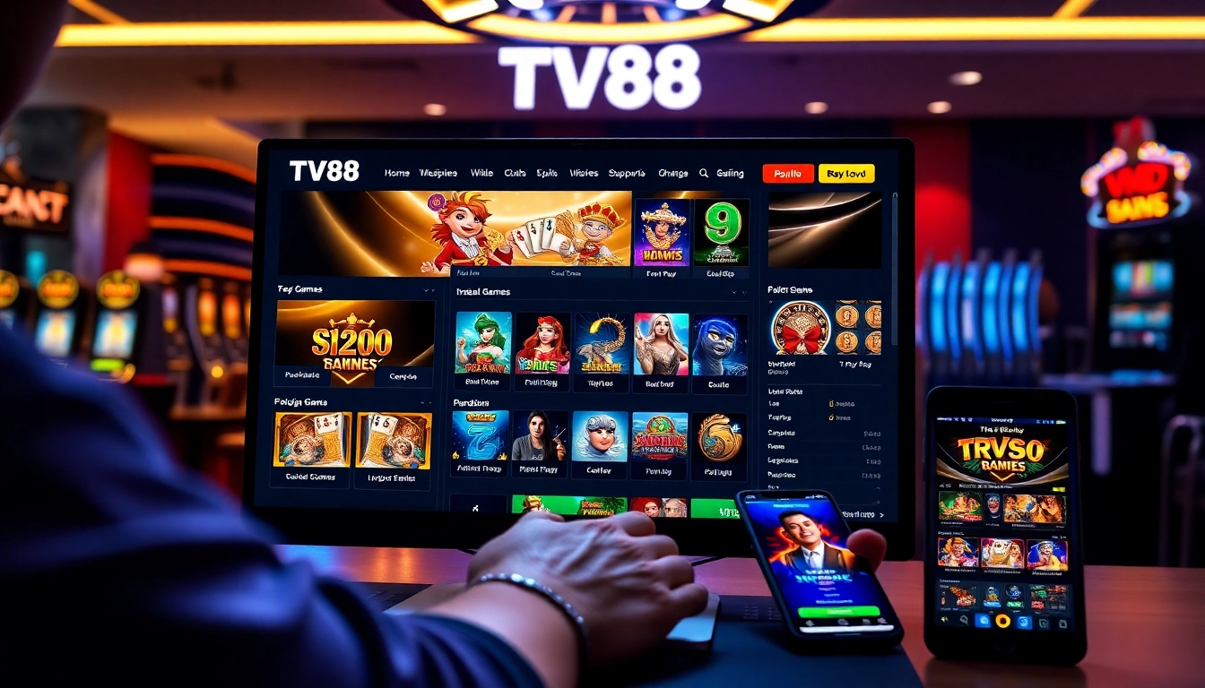 Engaging interface of the TV88 online gambling platform with vibrant casino games