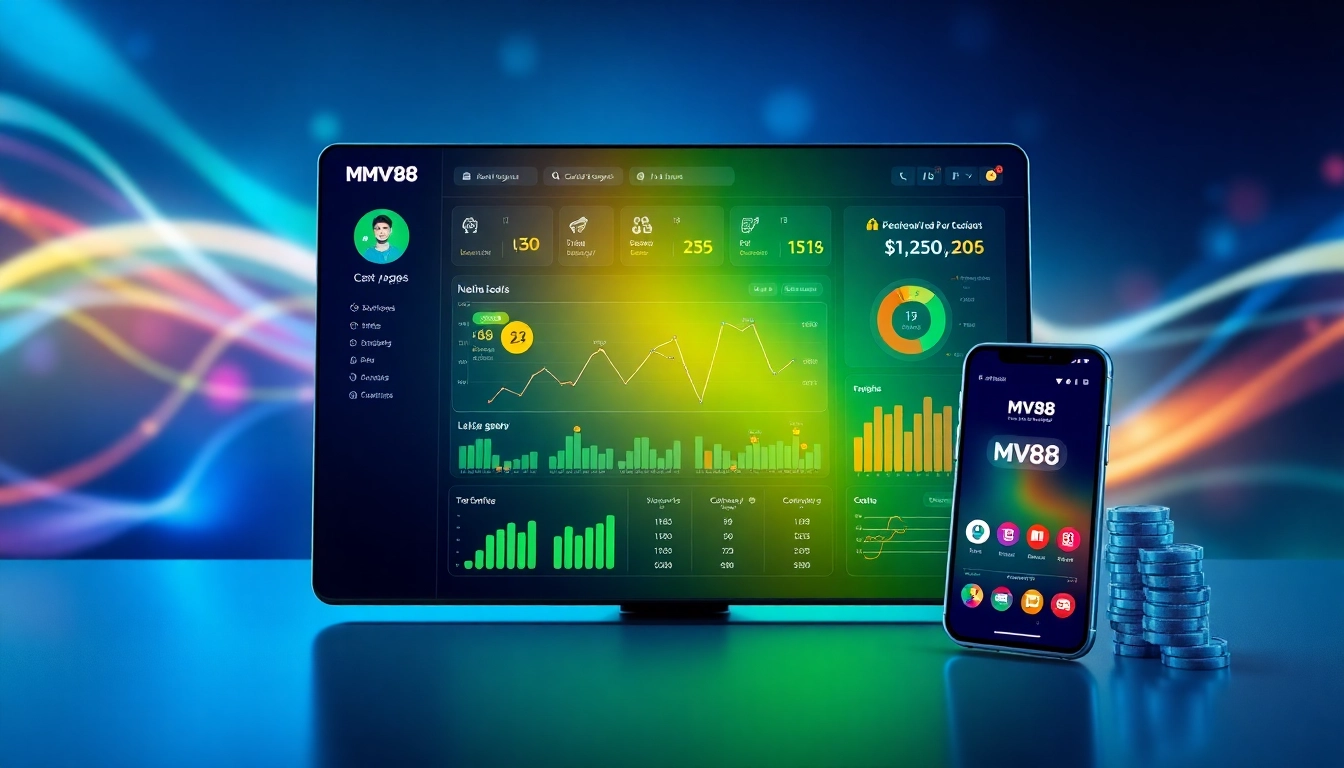 MV88 app interface showcasing online betting features and user statistics in a vibrant and engaging design.