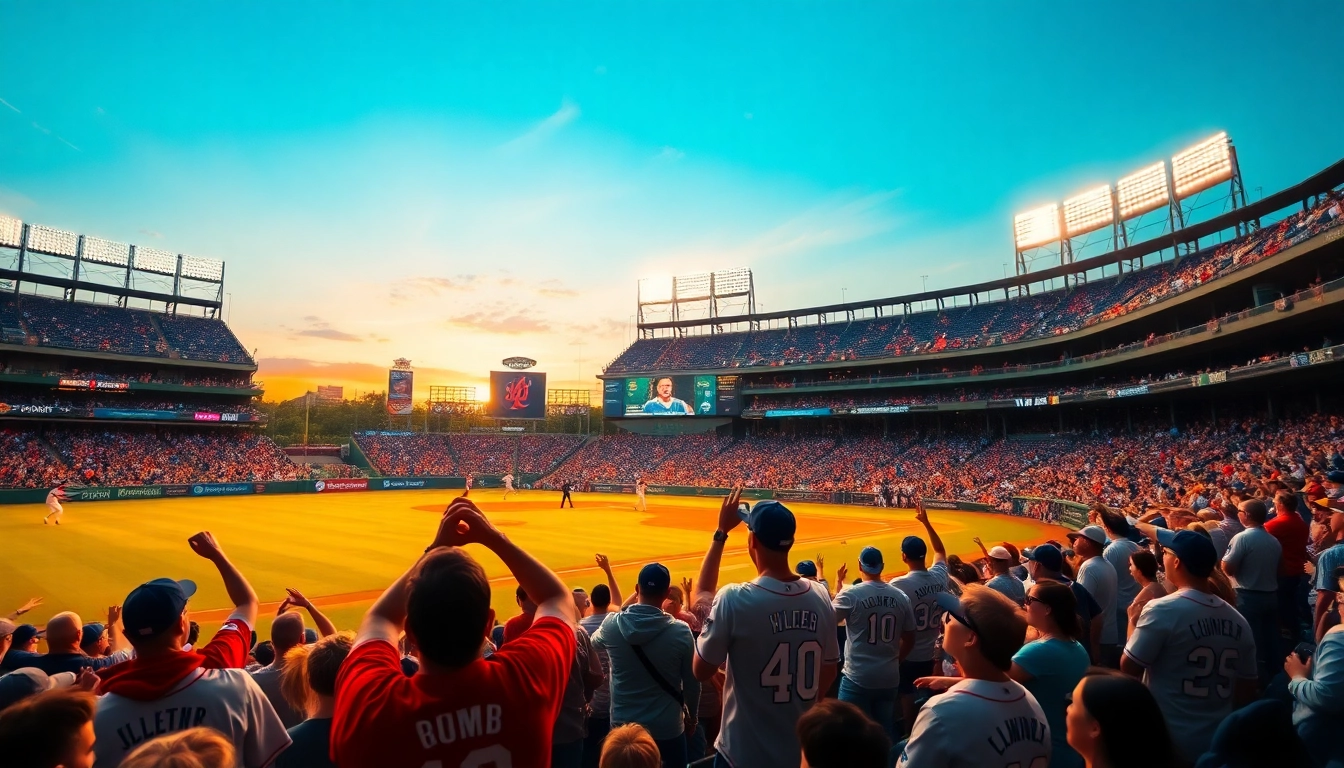 mlb중계 경기를 열렬히 응원하는 팬들의 모습과 역동적인 야구 선수들