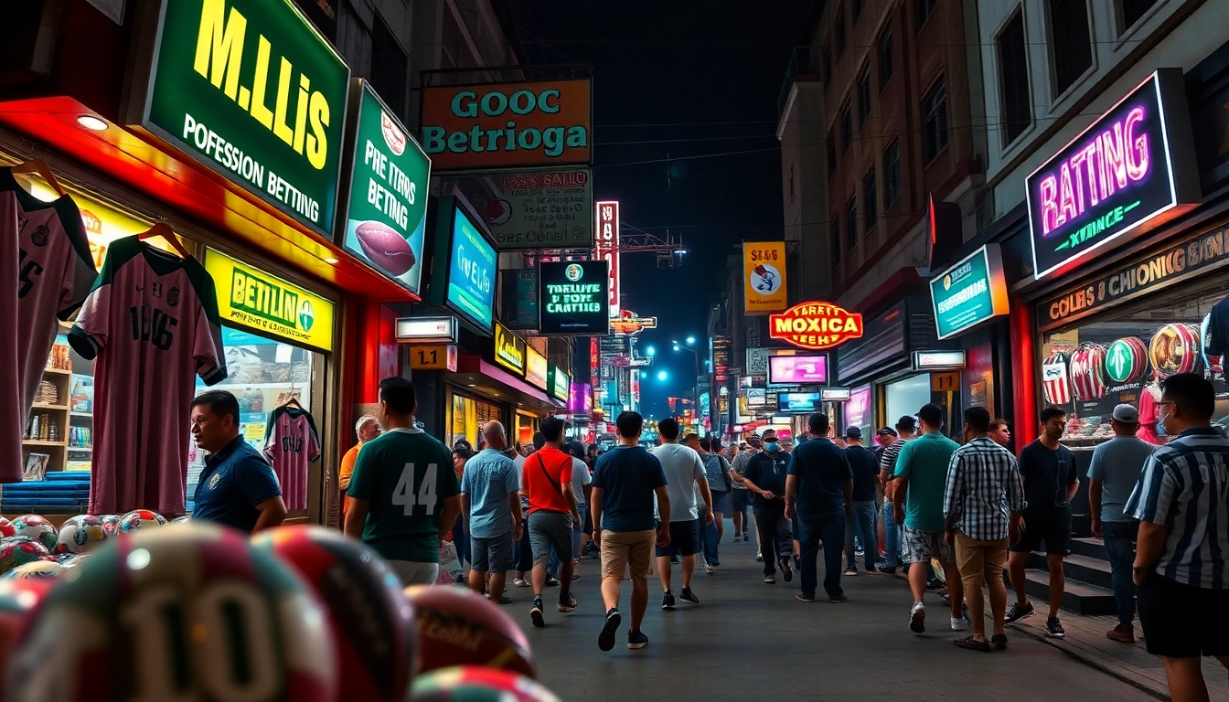 Discover lively sports betting locations representing the best sportsbooks in Mexico in an energetic urban setting.