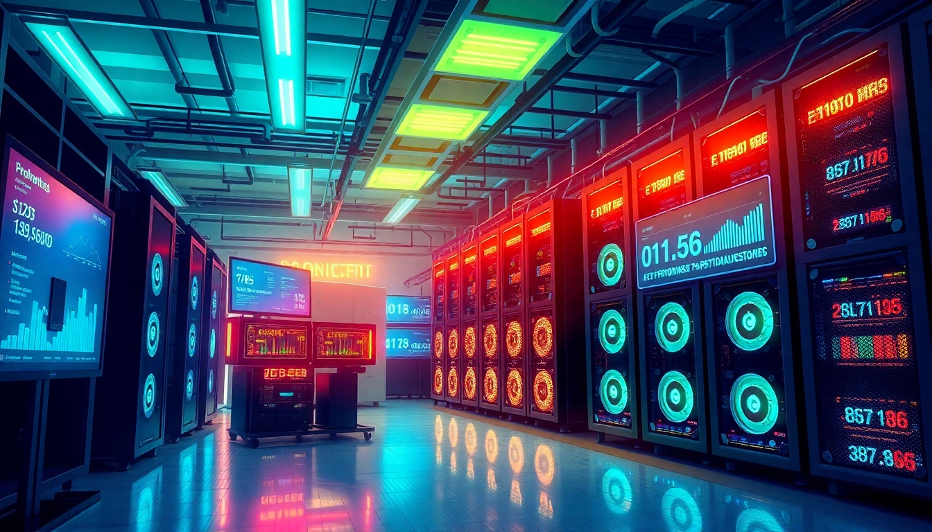 Visual representation of the best crypto mining site featuring advanced mining rigs and real-time statistics.