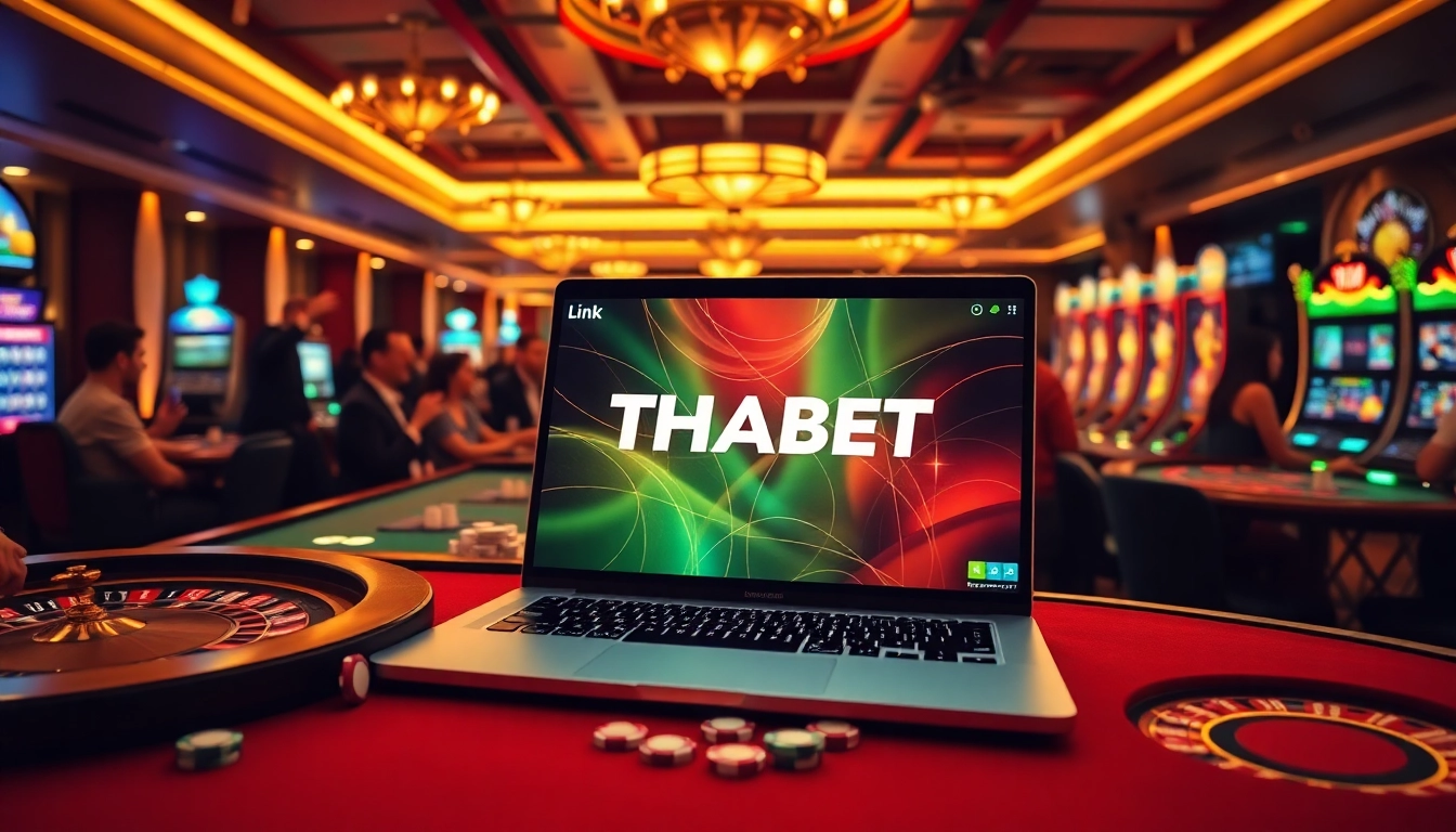 Experience the excitement of gambling with Link THABET in a luxurious casino scene.