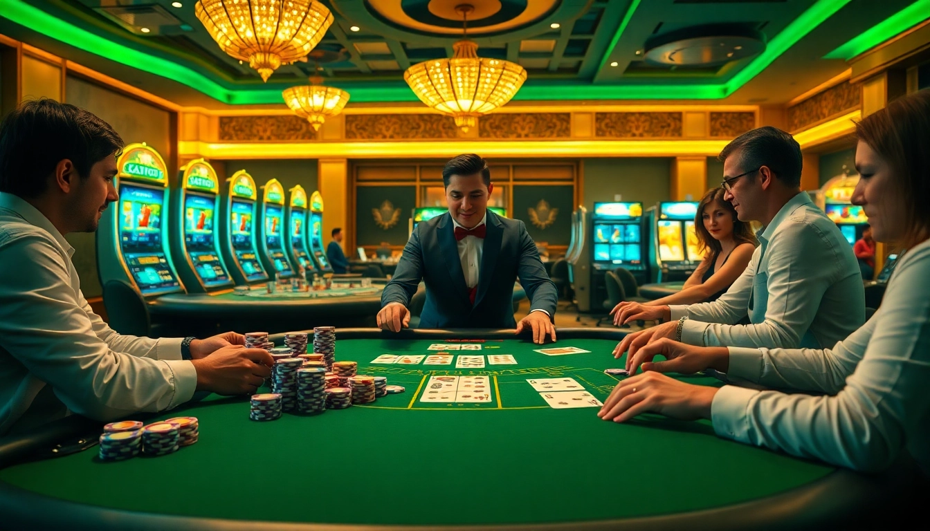 Experience thrilling gameplay at https://sc88.ad/ with a vibrant casino scene featuring poker and slot machines.