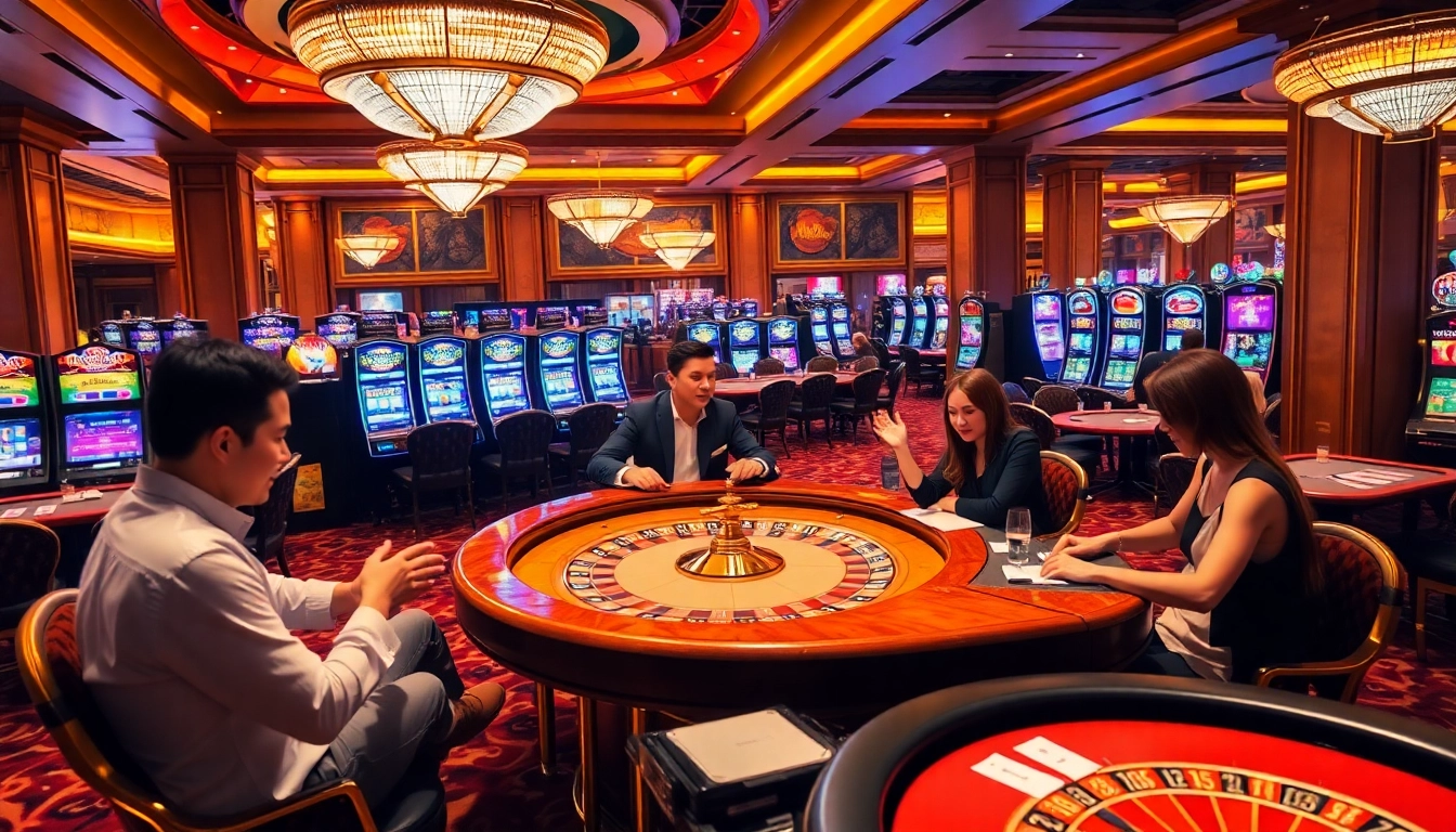 Excited players enjoying a glamorous gaming experience at nhà cái tg88 casino.