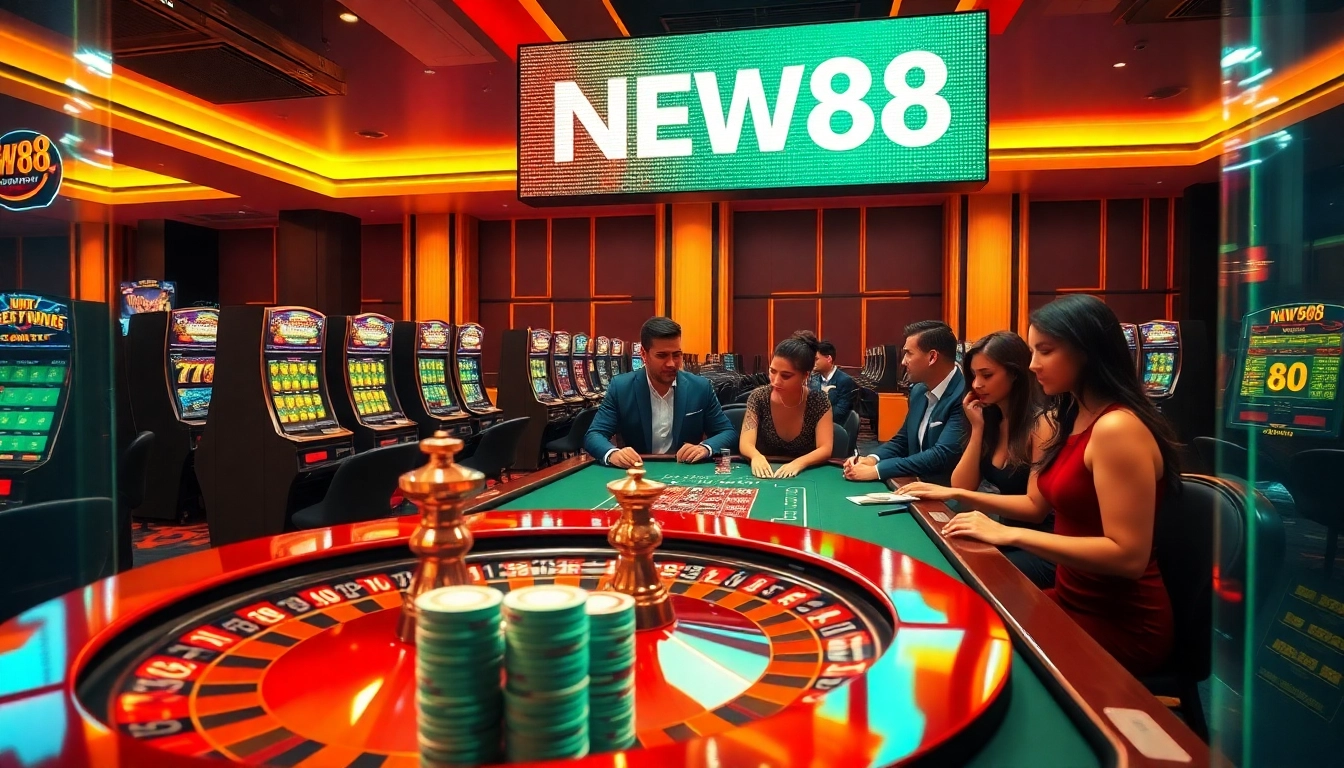 Experience the thrill at NEW88 with engaging casino tables and lively gambling action.