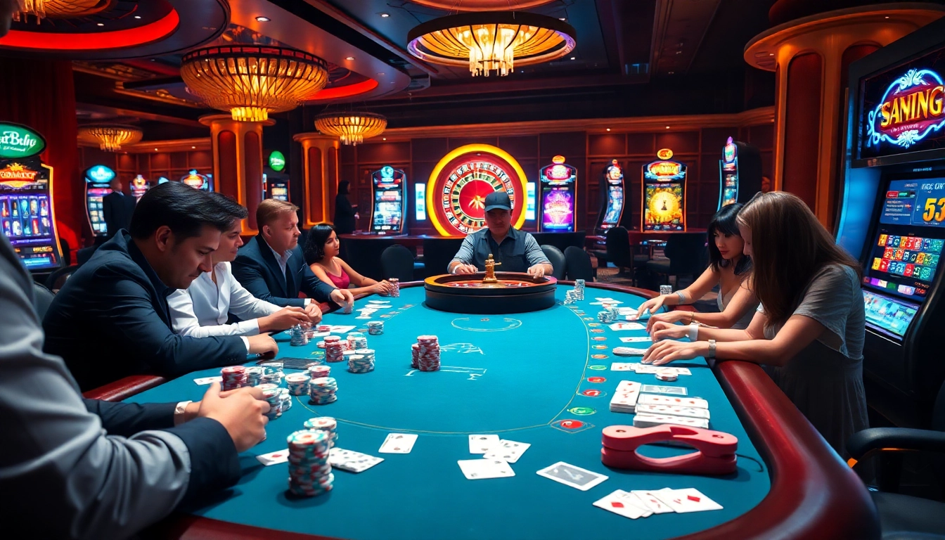Engaging scene of high-stakes poker with players in action, emphasizing tải uu88 for thrilling betting experiences.