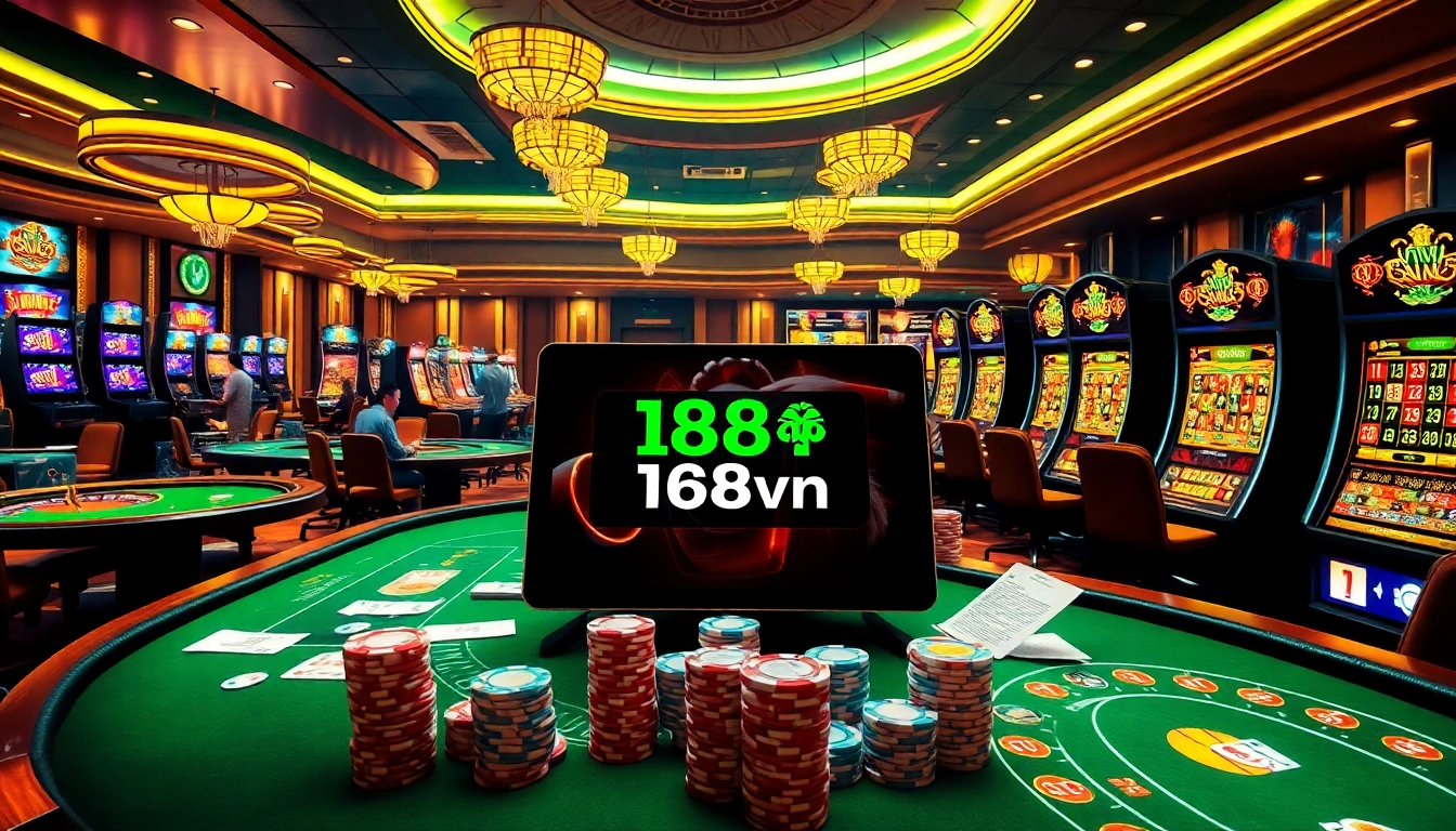 Experience the excitement of online gambling at 168vn with vibrant casino games and a luxurious setup.