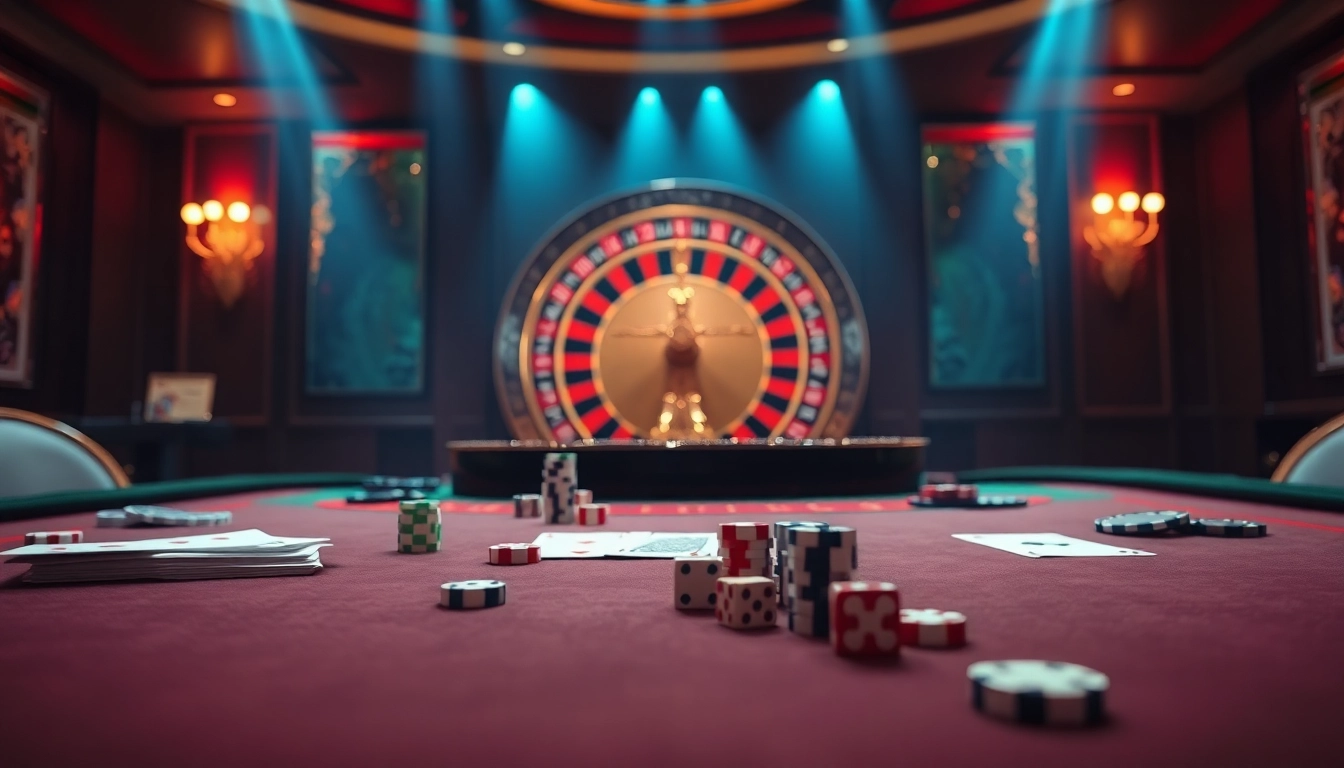 Experience the thrill of gambling with the 789bet link mới showcased in a luxurious casino setting featuring vibrant gaming elements.