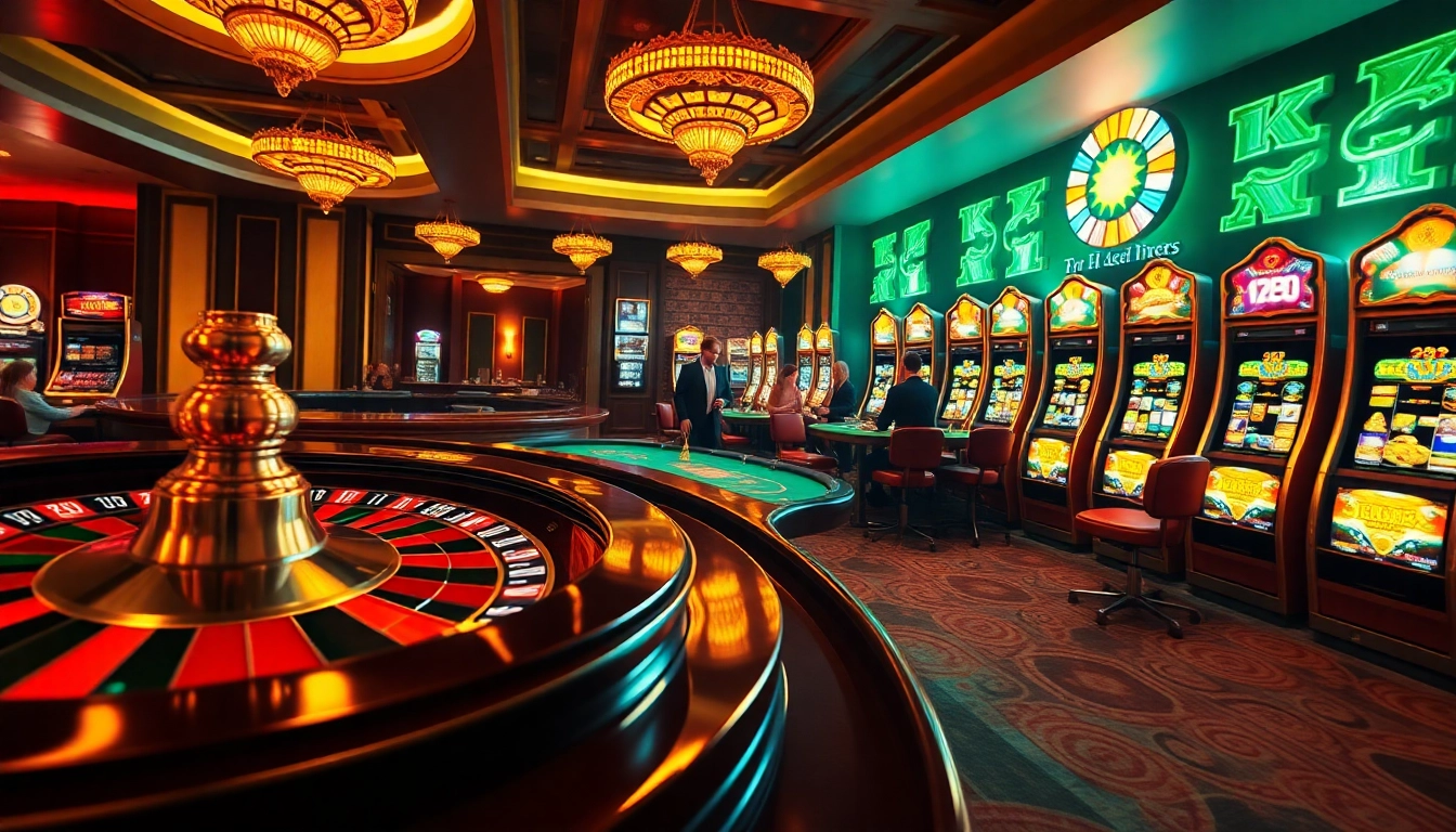 Experience excitement at f168 com, featuring high-stakes gambling with roulette, poker tables, and vibrant slot machines.