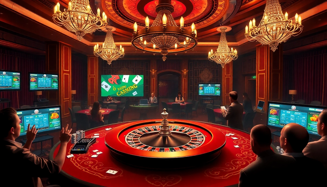 Experience the excitement of Link THABET within a luxurious casino environment full of poker chips and roulette tables.