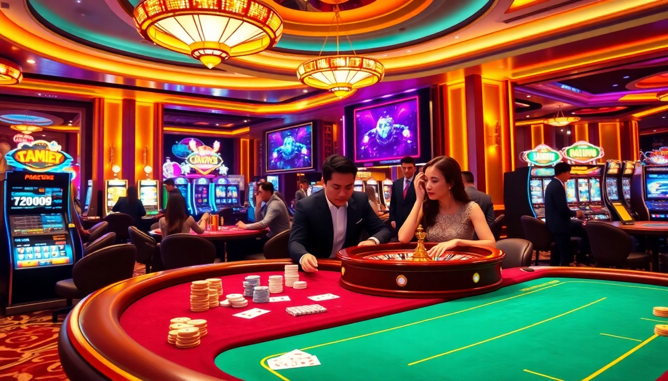 Kjc onl features players enjoying a high-stakes poker game with vibrant casino elements.