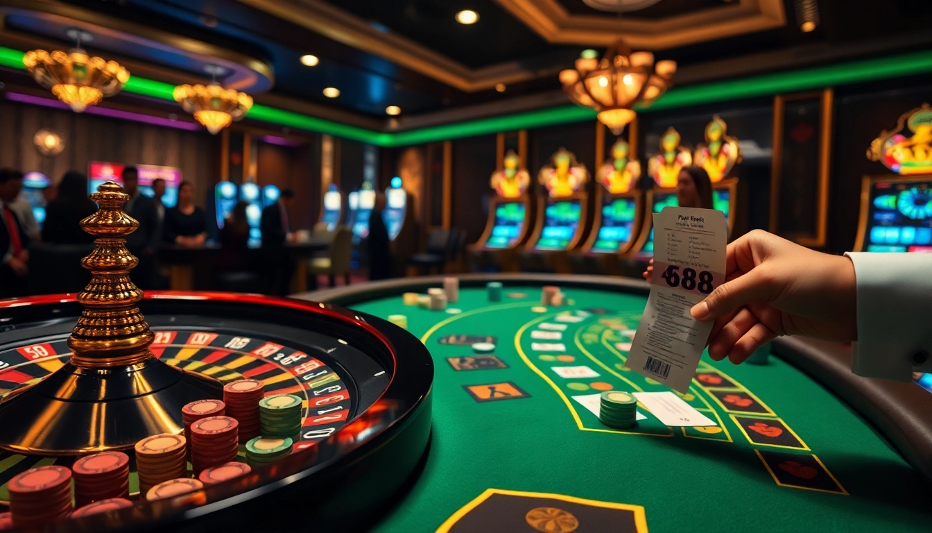 AF88 gaming enthusiasts engaging in a thrilling poker game at a luxurious casino table.