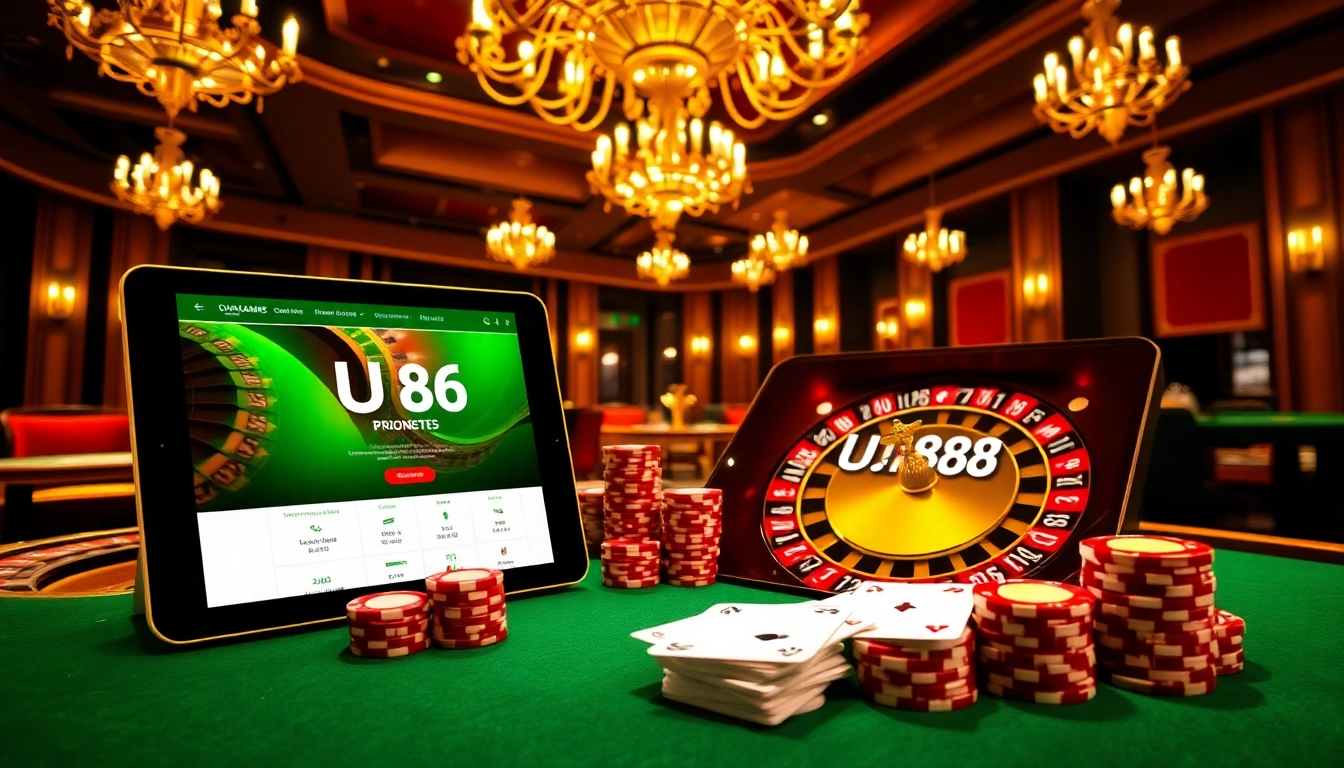 Experience the excitement of UU88 at a luxurious casino table with roulette and poker chips.