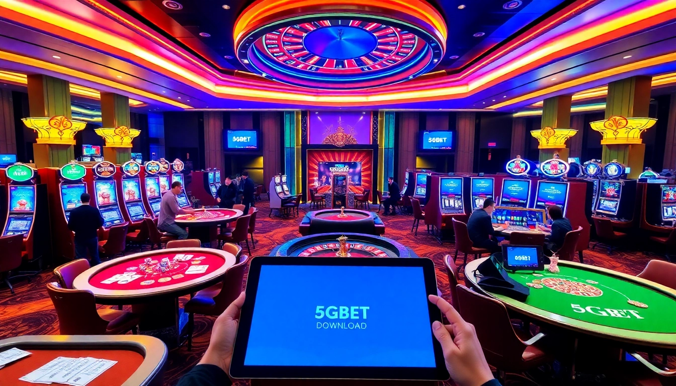 Experience the excitement of casino gaming with 5GBET Download showcased in a vibrant setting.