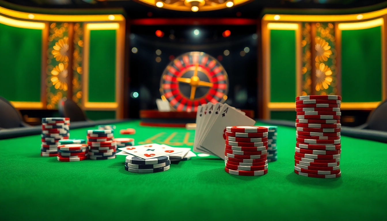 Experience the excitement of k88win at a vibrant poker table with colorful chips and cards.