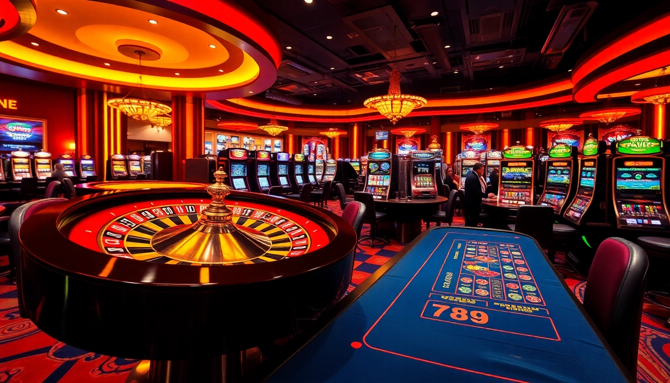 Players celebrating big wins at 789 win casino tables with vibrant slot machines.