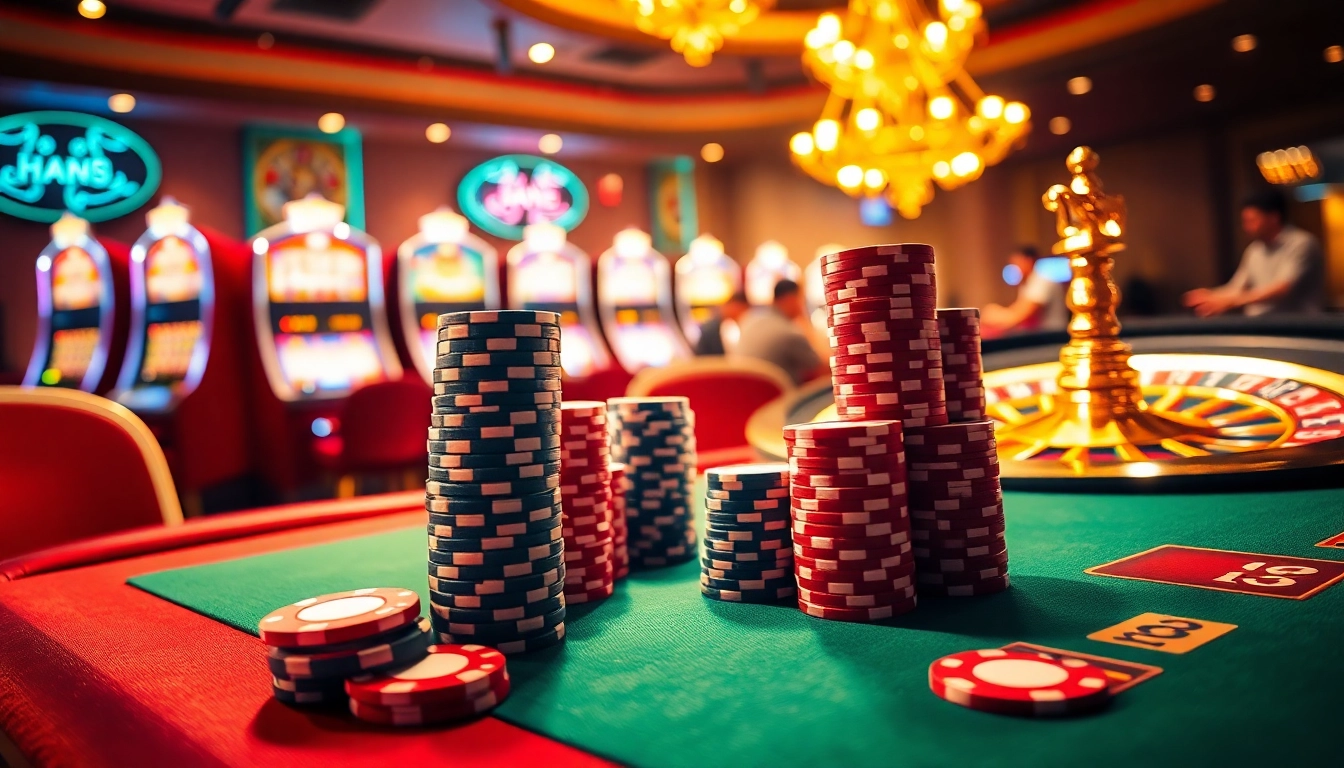 Engage with professional poker games at Man88 featuring luxurious tables and vibrant casino atmosphere.