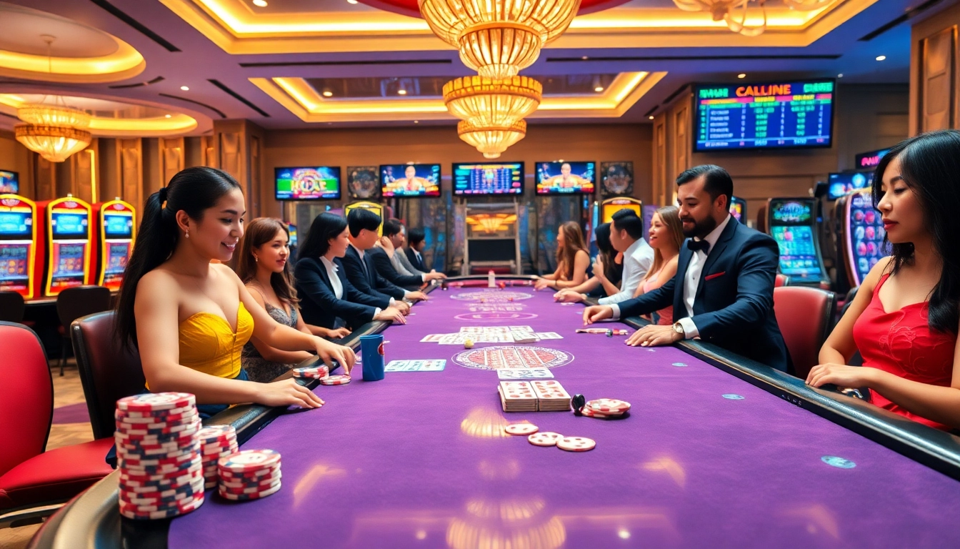 The vibrant gambling scene at https://go88.fast/ showcases professional dealers and excited players at an elegant casino table.