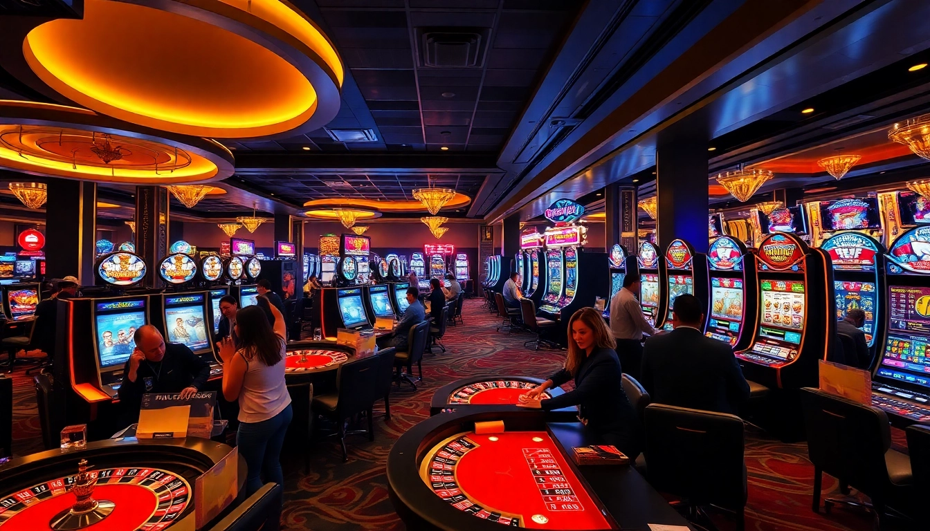 A vibrant A188 casino scene showcasing players enjoying immersive gaming experiences with real dealers and colorful slots.