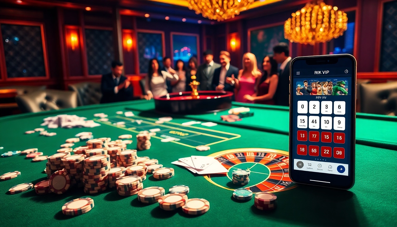 Rik VIP players enjoying an upscale casino experience with poker chips and a roulette wheel.