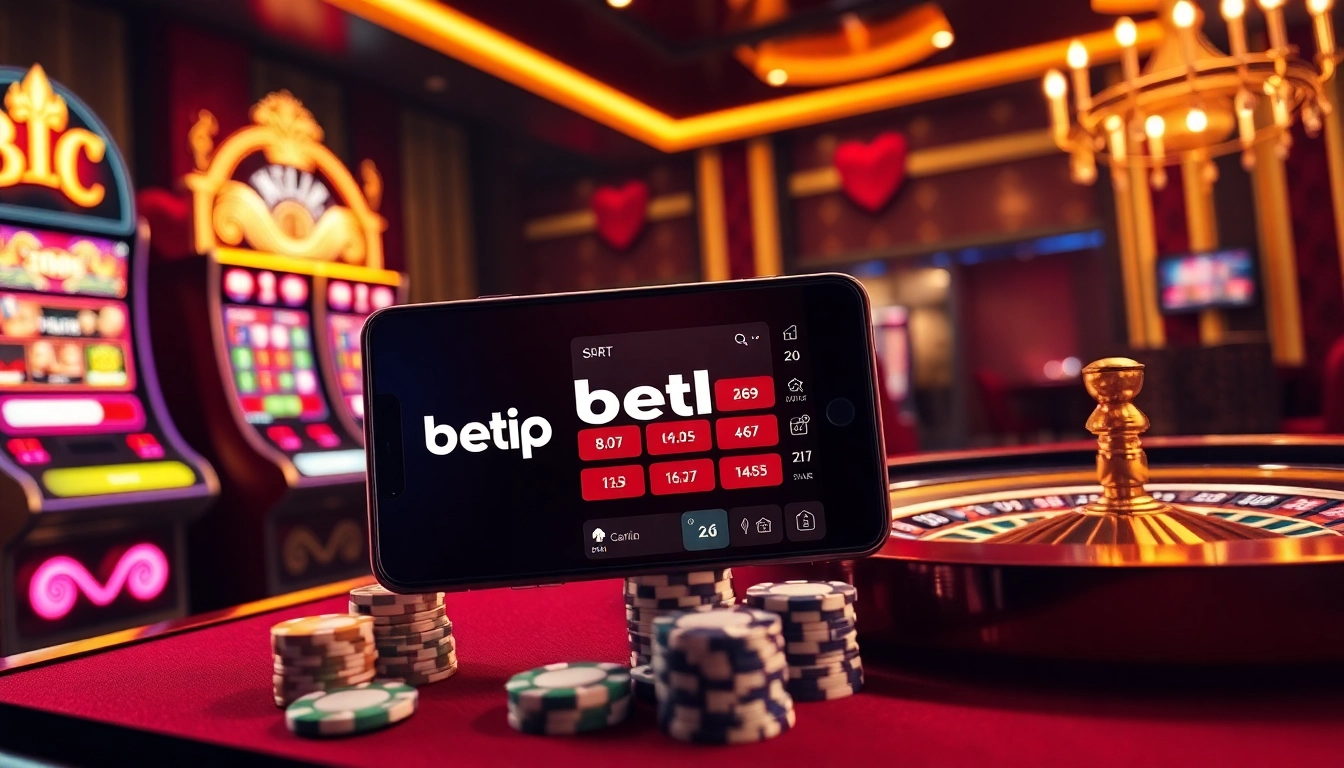 Trải nghiệm lối chơi đầy cảm giác hồi hộp với ứng dụng BetVIP trên điện thoại thông minh giữa bối cảnh casino sang trọng.