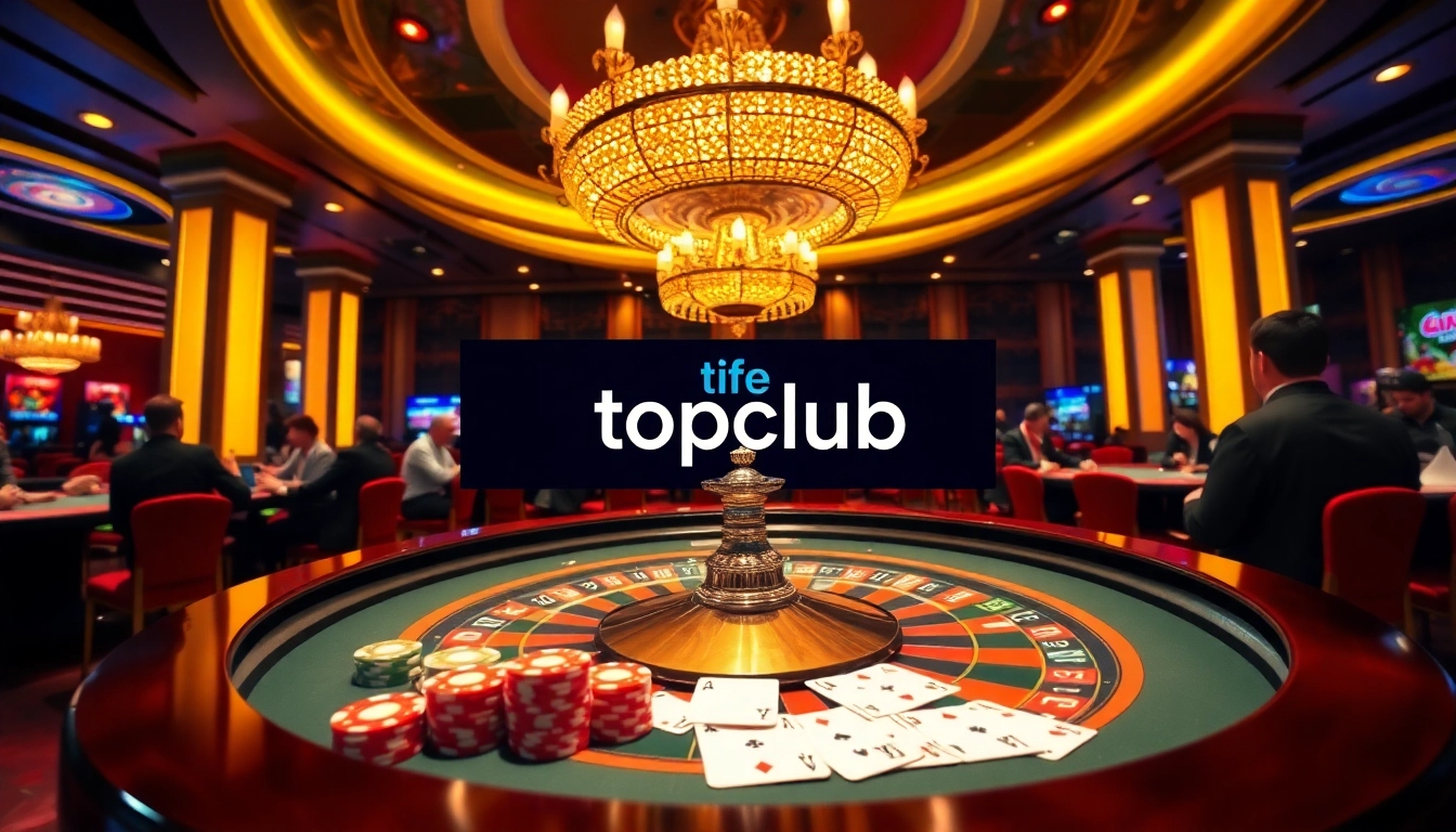 Topclub casino action featuring vibrant chips and a roulette table under sparkling lights.