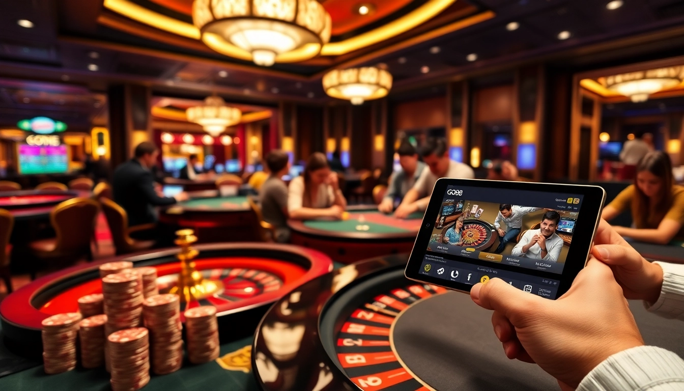 GO88 players engaged in exciting card games at a luxurious casino table.