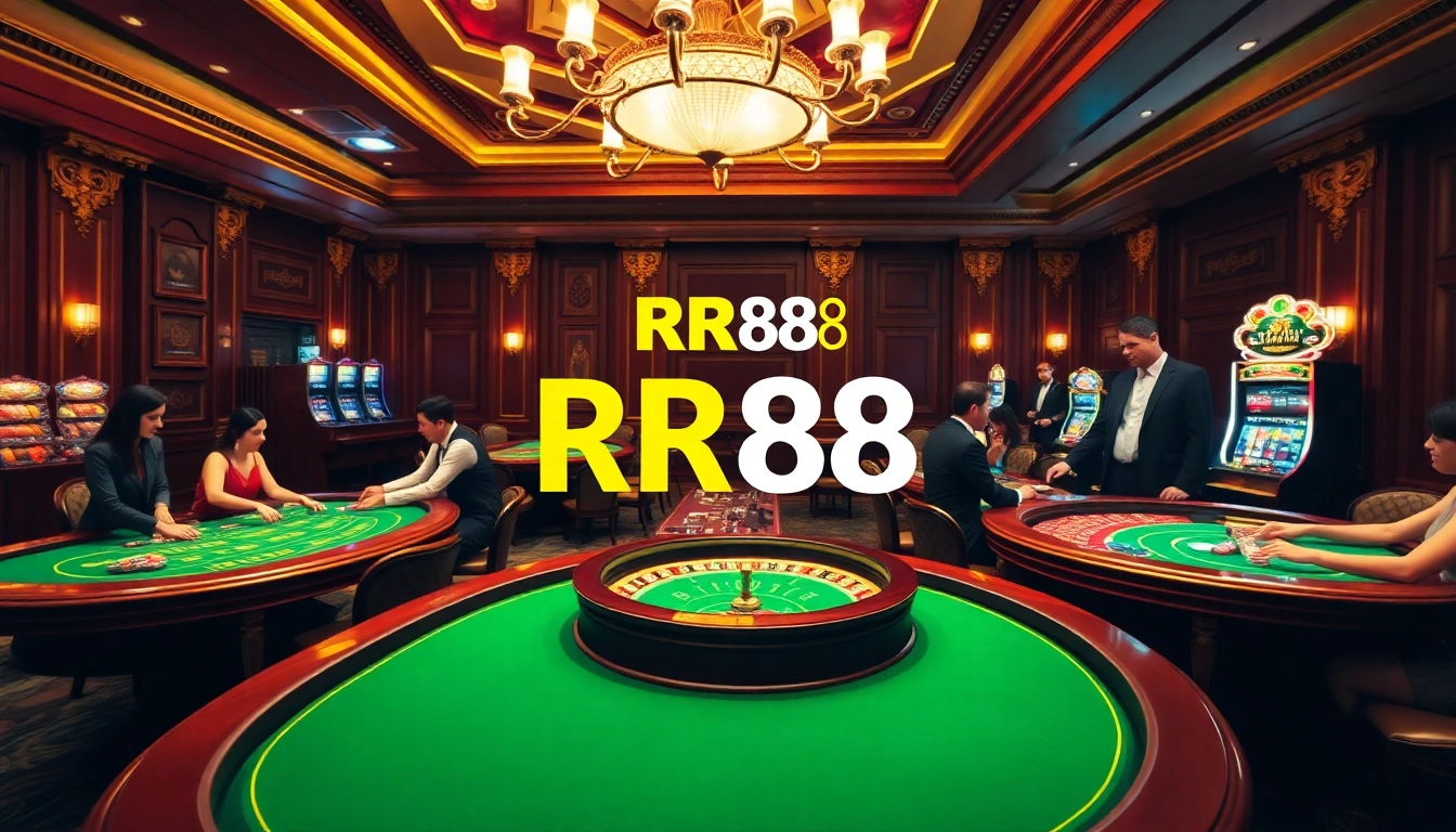 Players enjoying games at RR88 casino with vibrant tables and luxurious decor.