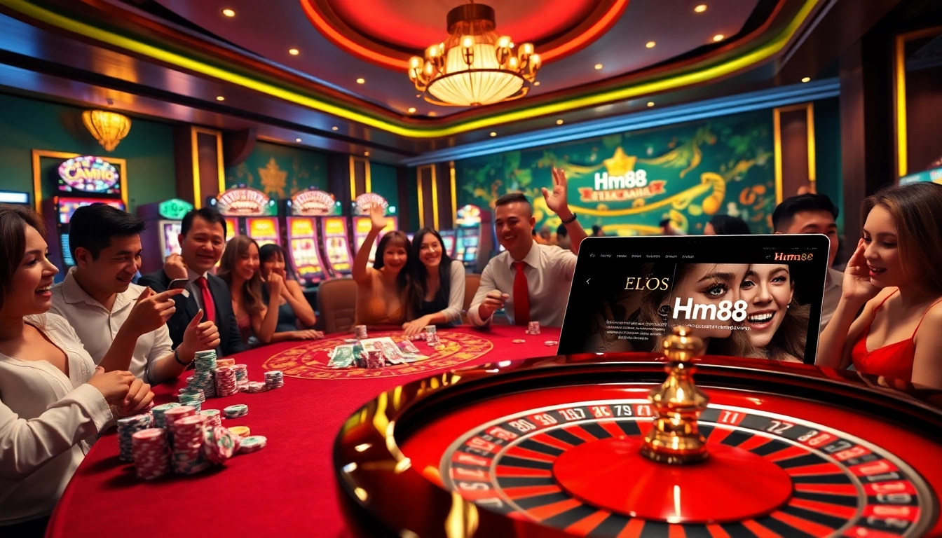 Experience excitement at Nhà cái Hm88 with vibrant casino gaming visuals and engaging online platforms.