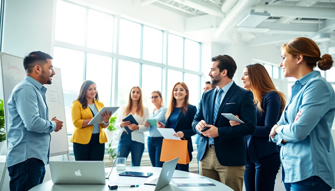 Engaged professionals showcasing on-demand sales talent in a vibrant office environment.