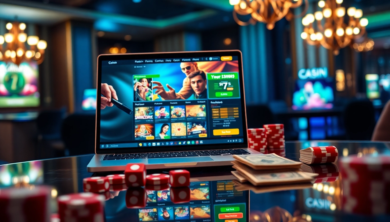 Experience the thrill of logging into high-stakes online gambling with vibrant casino visuals.
