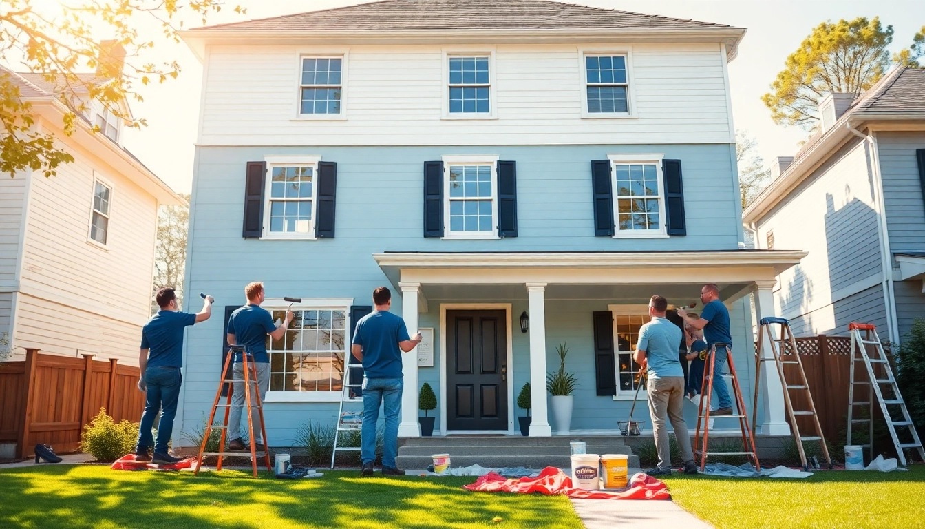 House Painters expertly applying fresh paint to a residential home, showcasing professionalism and vibrant colors.