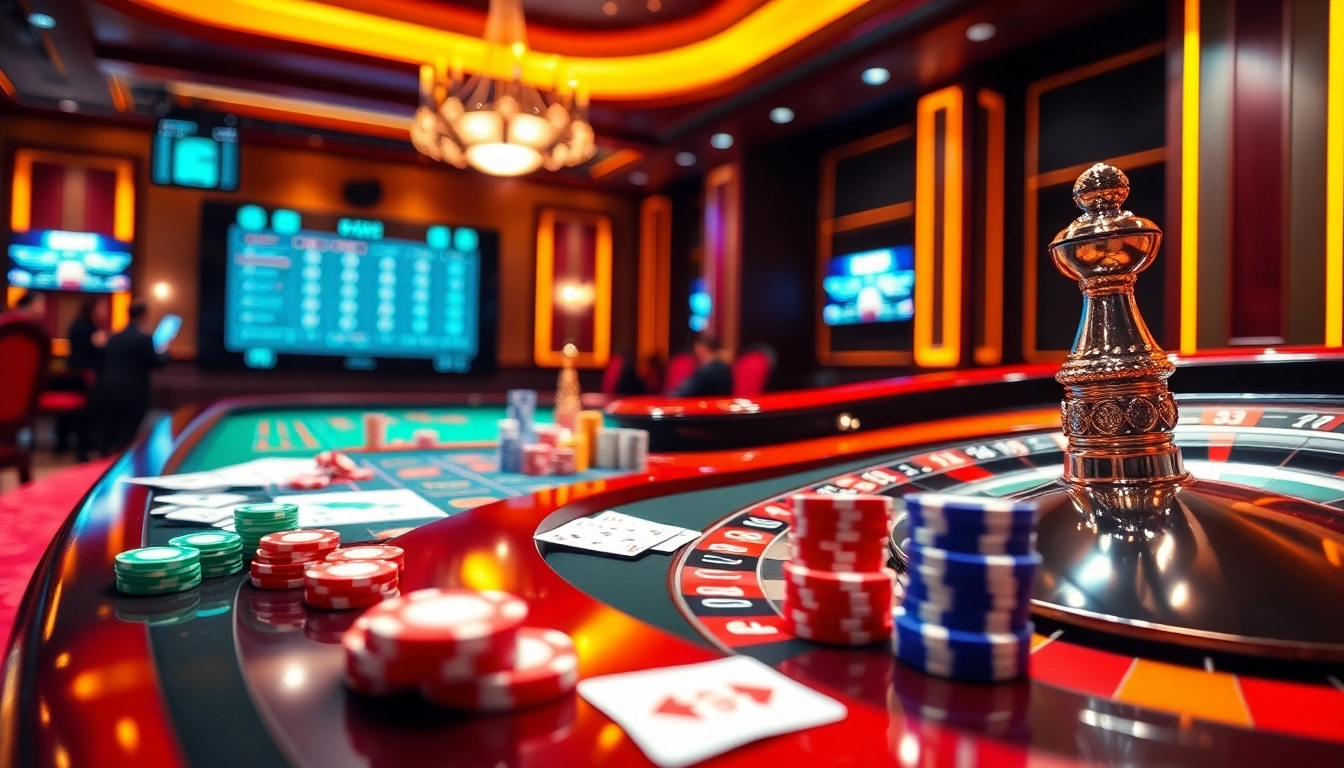 RR88 players enjoying exciting games at a vibrant casino table with chips and cards.