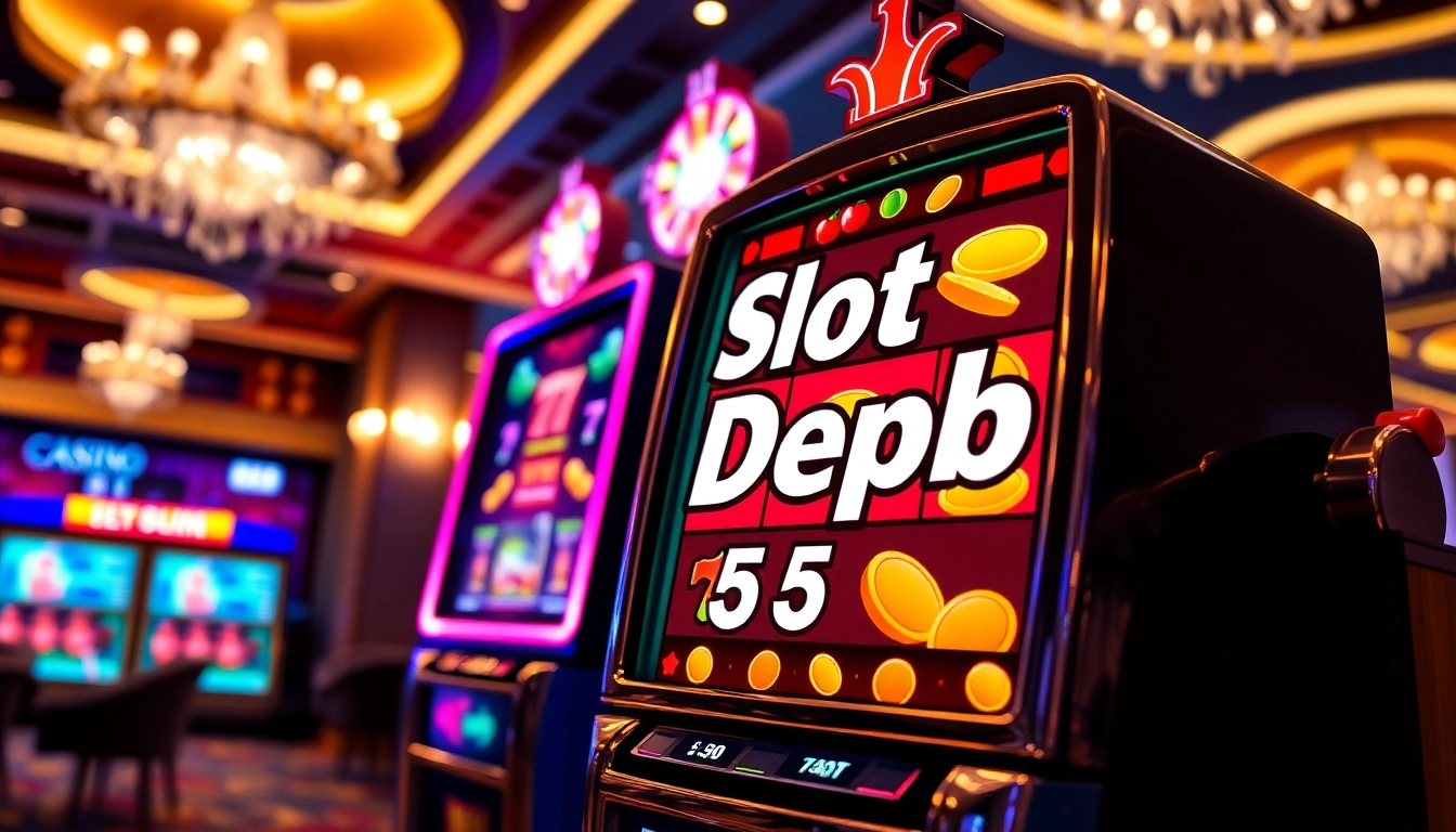 Rasakan permainan yang mendebarkan pada mesin slot depo 5rb di lingkungan kasino yang glamor, dengan warna-warna cerah dan simbol-simbol yang menarik.