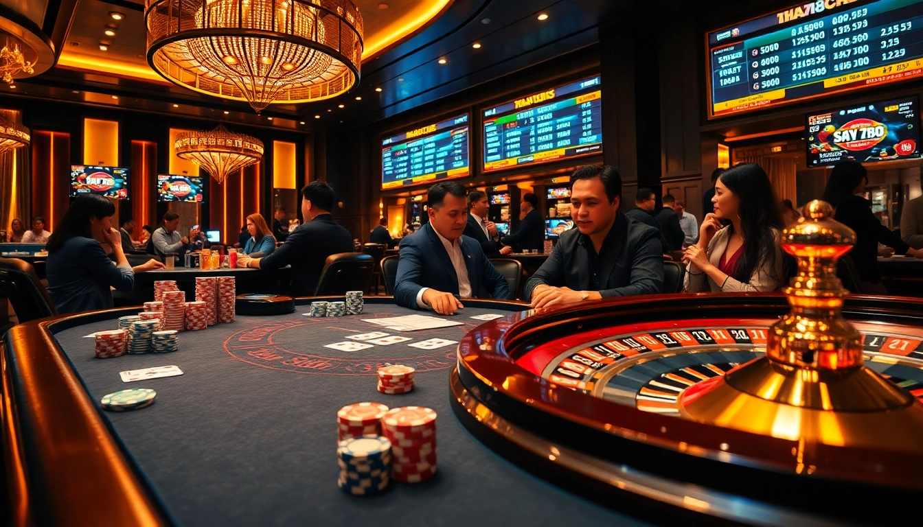 Exciting gaming moment at say88 nhà cái with vibrant poker chips and a roulette wheel.