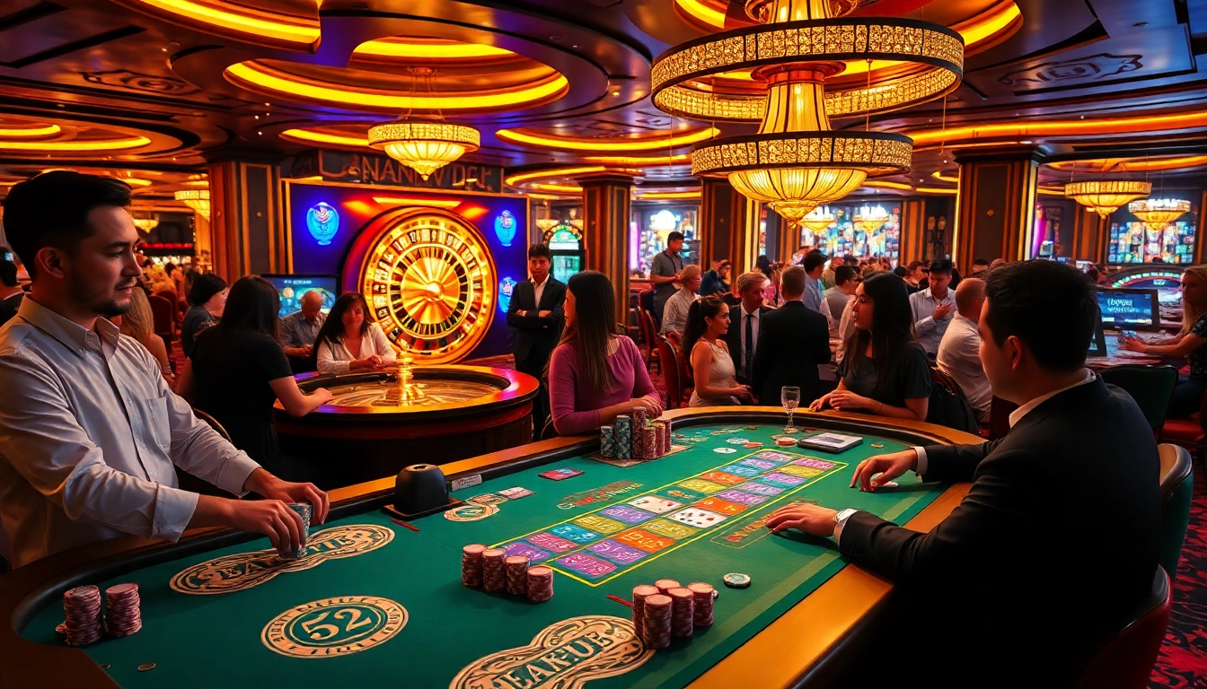 Experience excitement at b52club with engaged players at a luxurious casino table.
