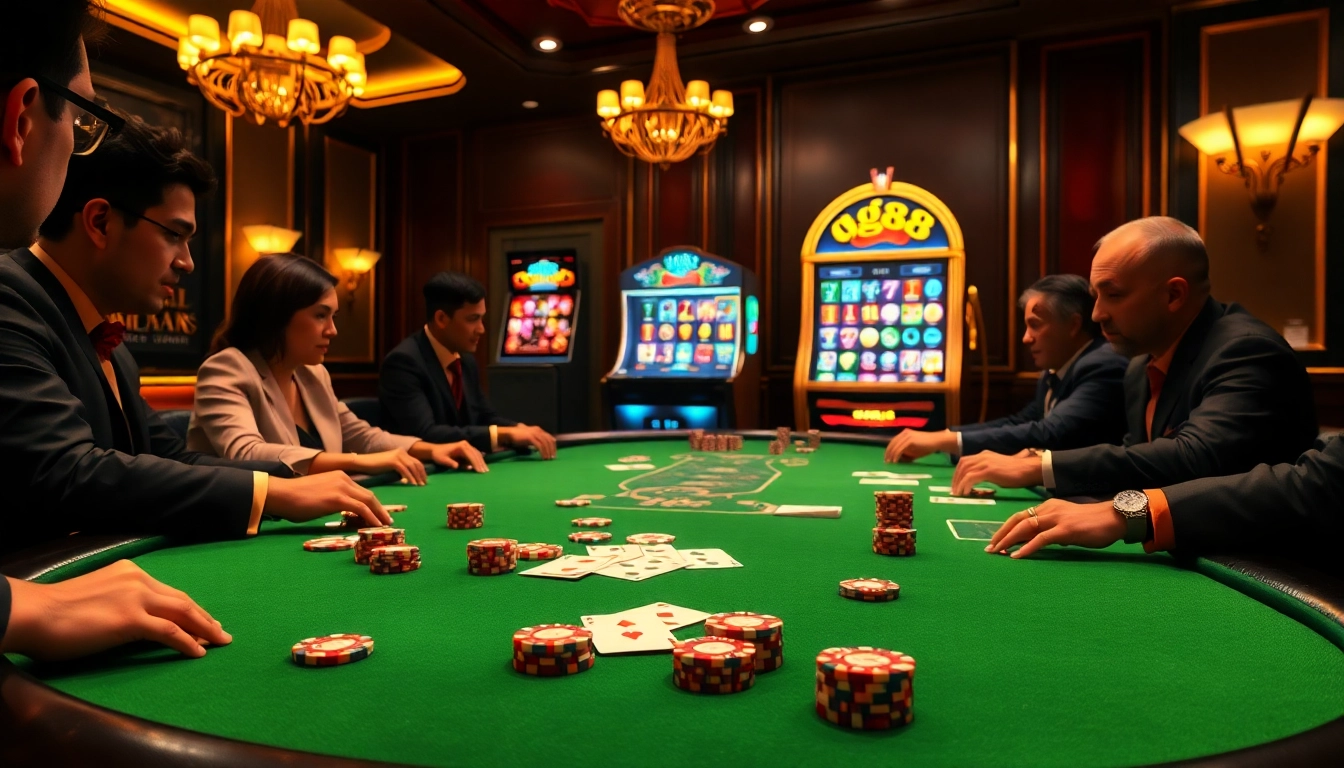 Experience excitement at the gg88 casino table with poker chips and cards.
