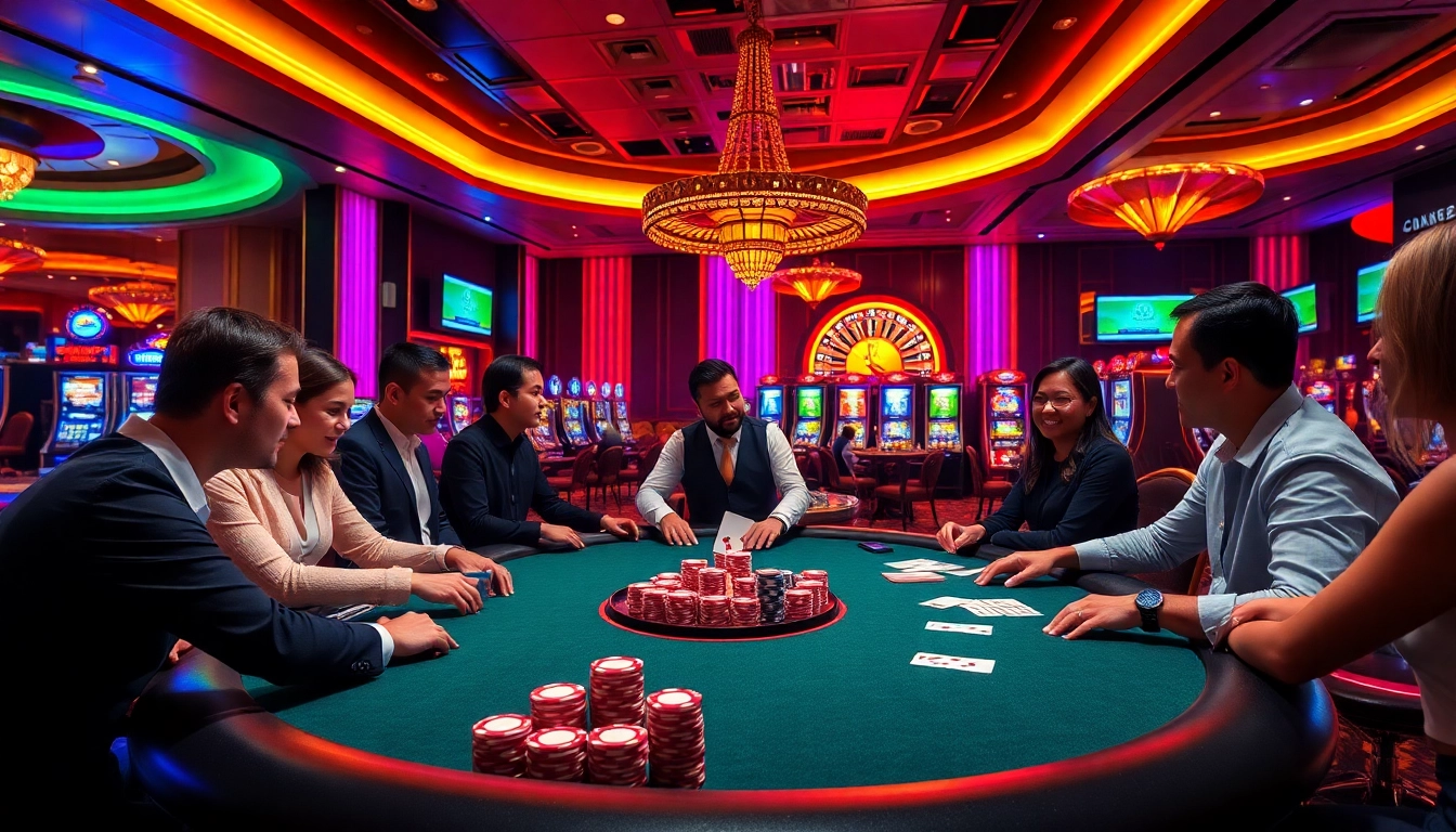Sbobet players enjoying an exciting poker game at a luxurious casino table