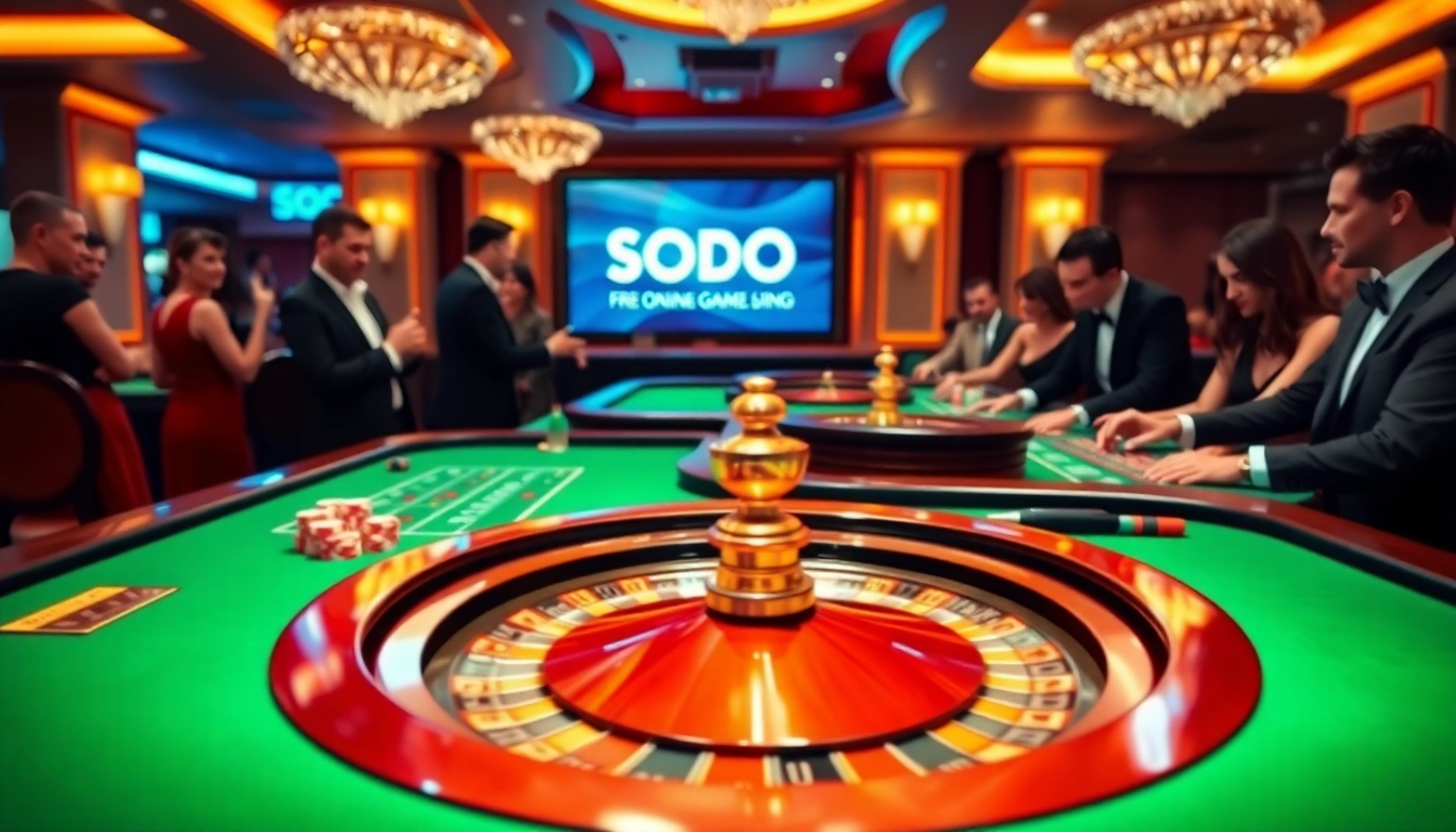 SODO casino scene with players engaging in roulette and displaying high-end poker chips.