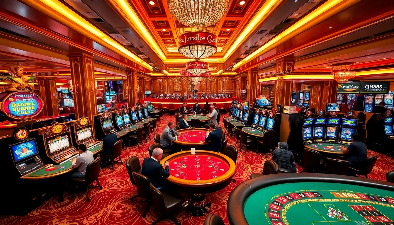 Experience the thrill of QH88 in a luxurious casino setting with vibrant games and professional players.