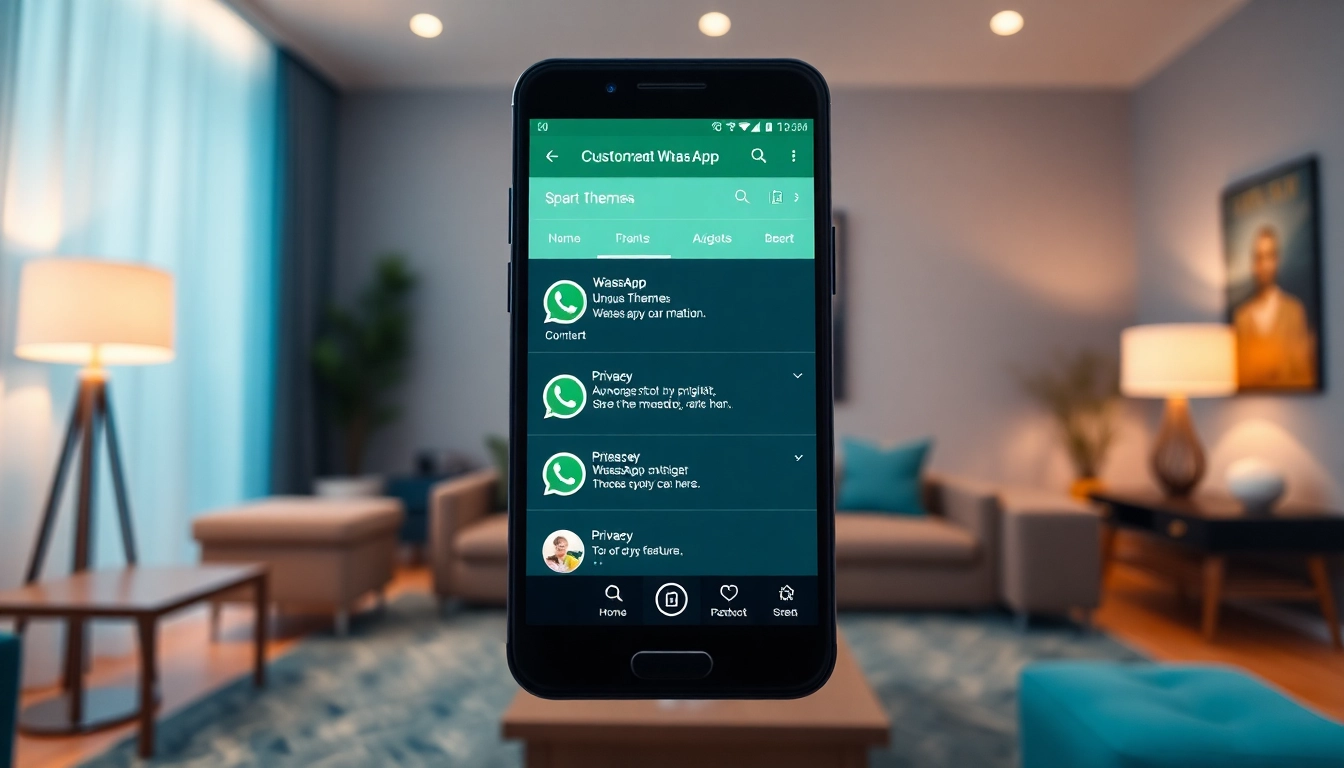 Explore GB WhatsApp's innovative features and themes in a modern smartphone setting.