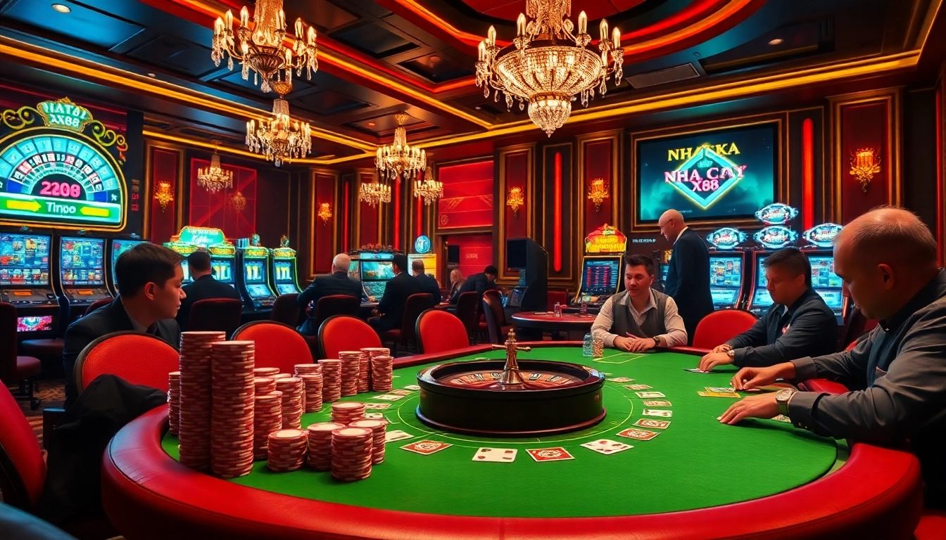 Exciting gambling atmosphere at Nhà Cái X88 casino with vibrant tables and engaging games.