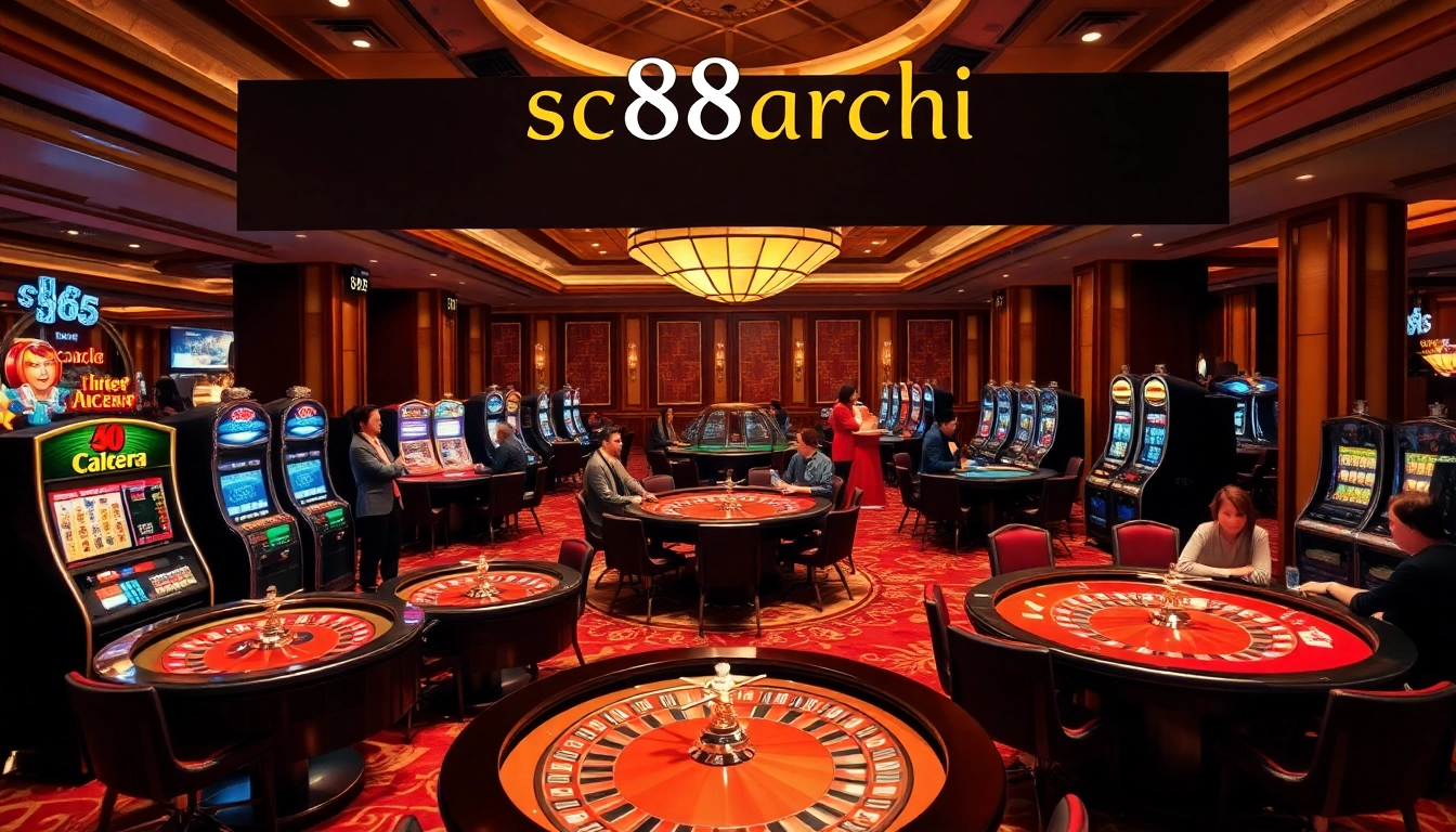 Experience vibrant casino action with sc88archi, featuring roulette wheels and enthusiastic players.