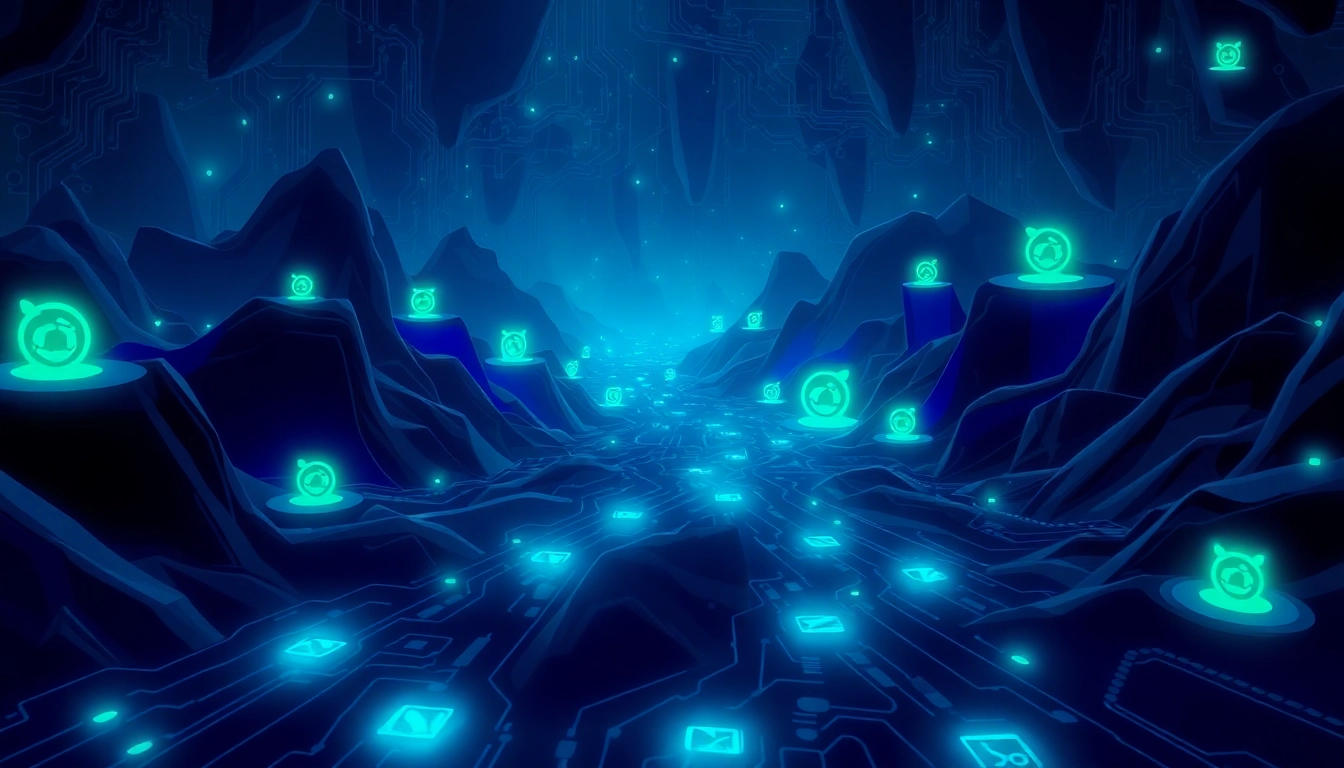 Explore the captivating realm of the hidden wiki on the dark web, illustrated with glowing .onion site icons.