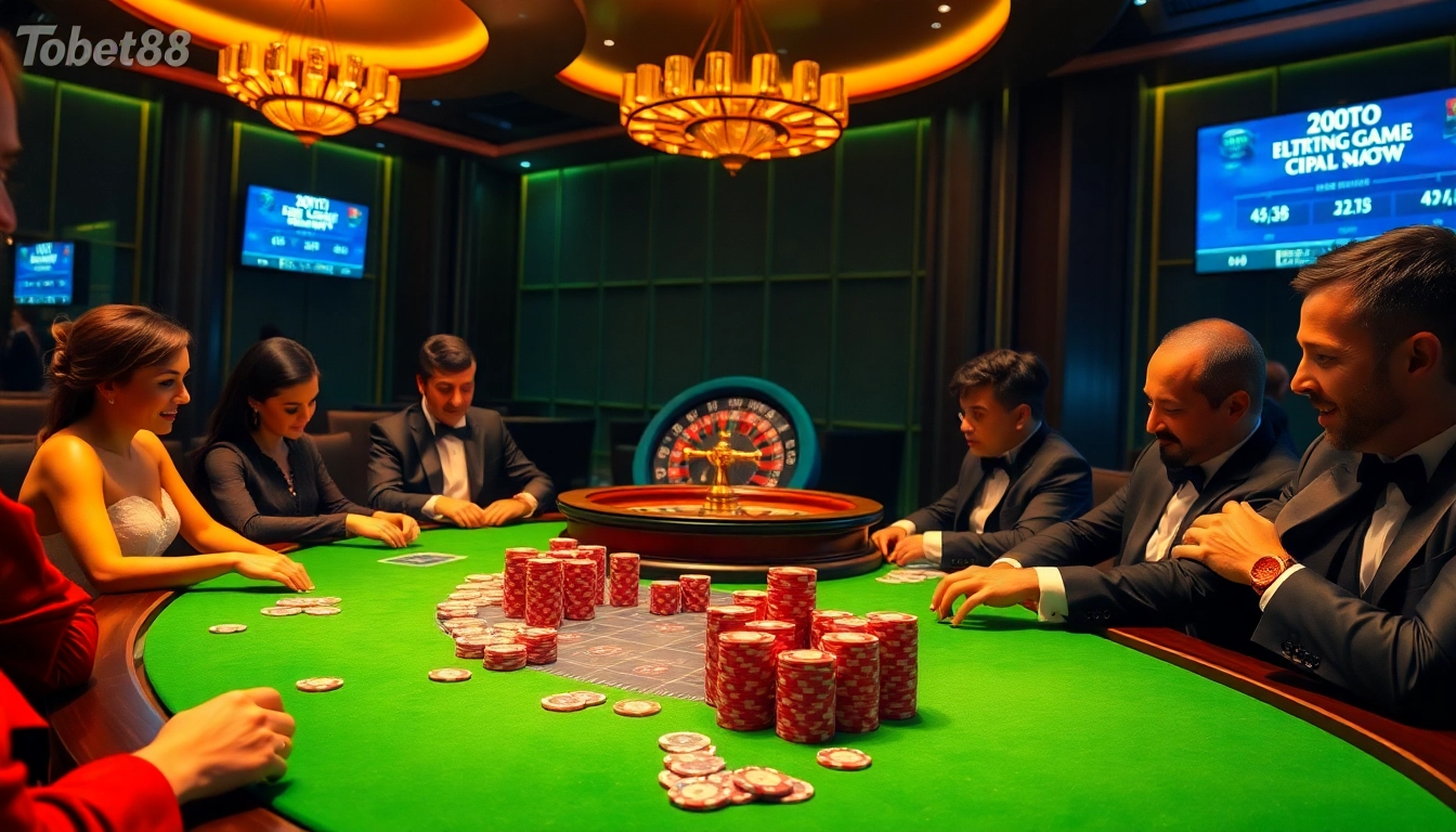 Tobet88 gaming scene featuring intense poker gameplay with luxurious chips and cards