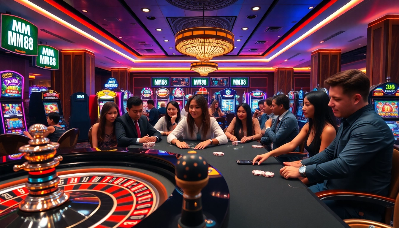 Experience the excitement of MM 88 at a luxurious casino table with happy players.
